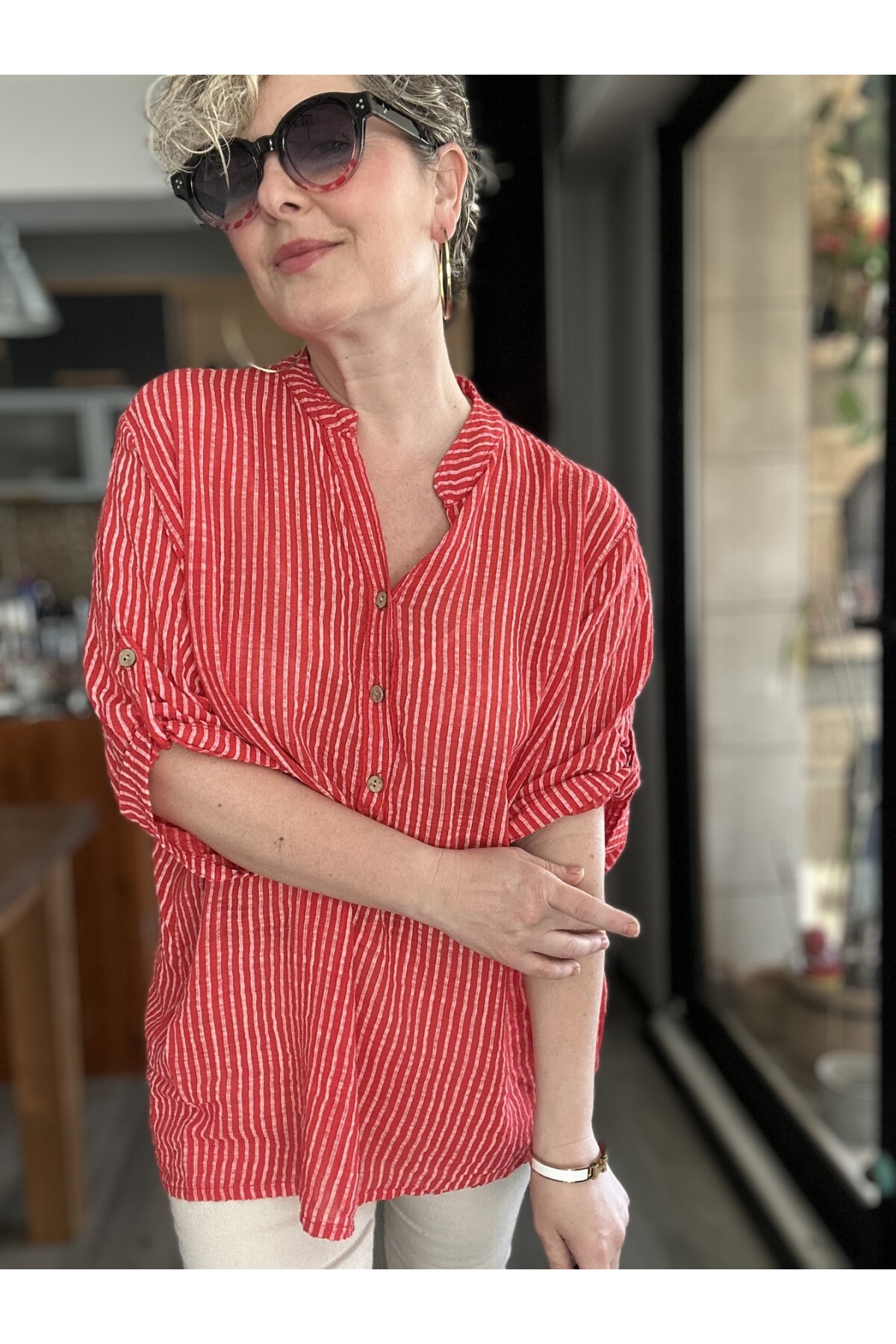 Patto Çizgi Desen İtalyan Gömlek Red