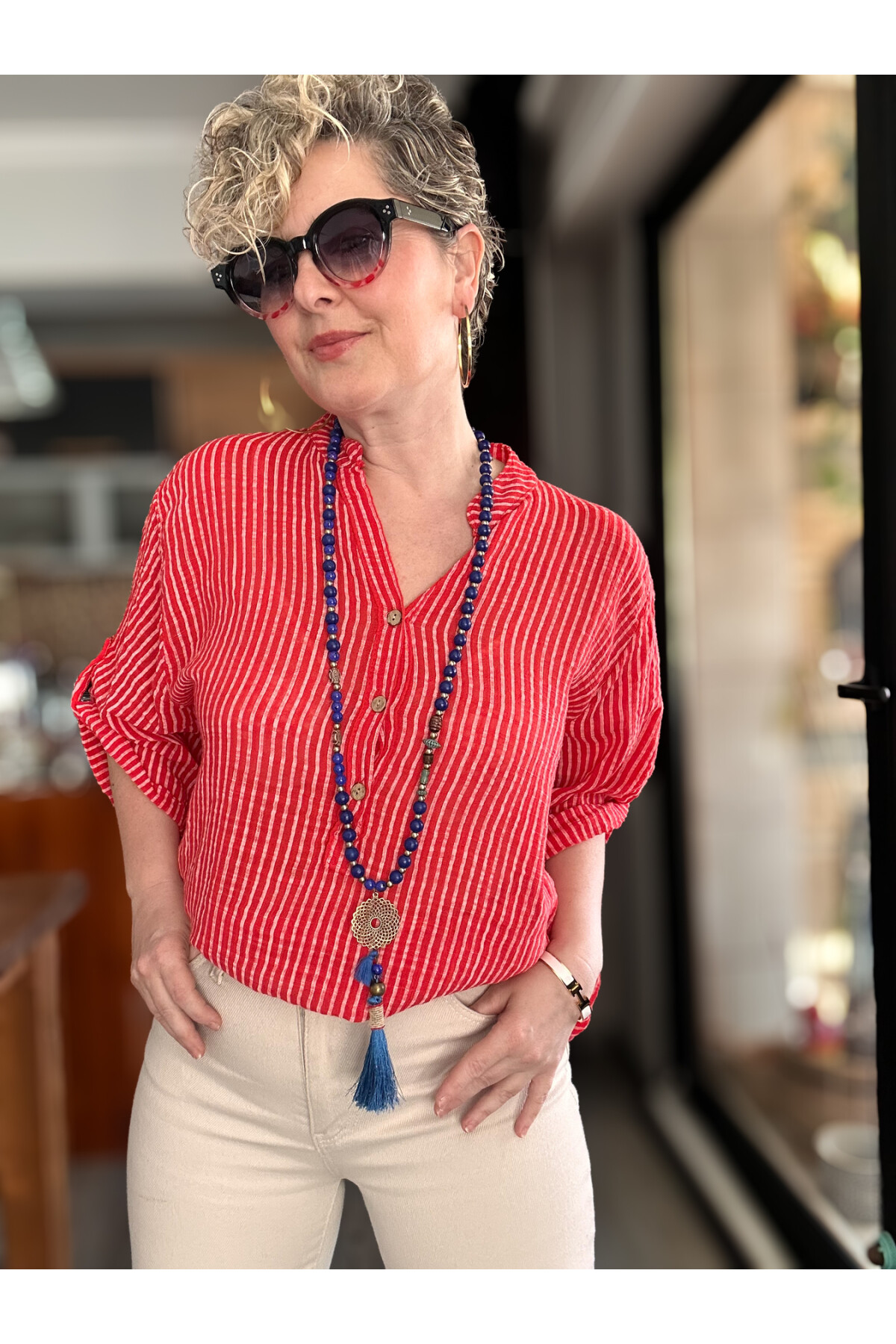 Patto Çizgi Desen İtalyan Gömlek Red