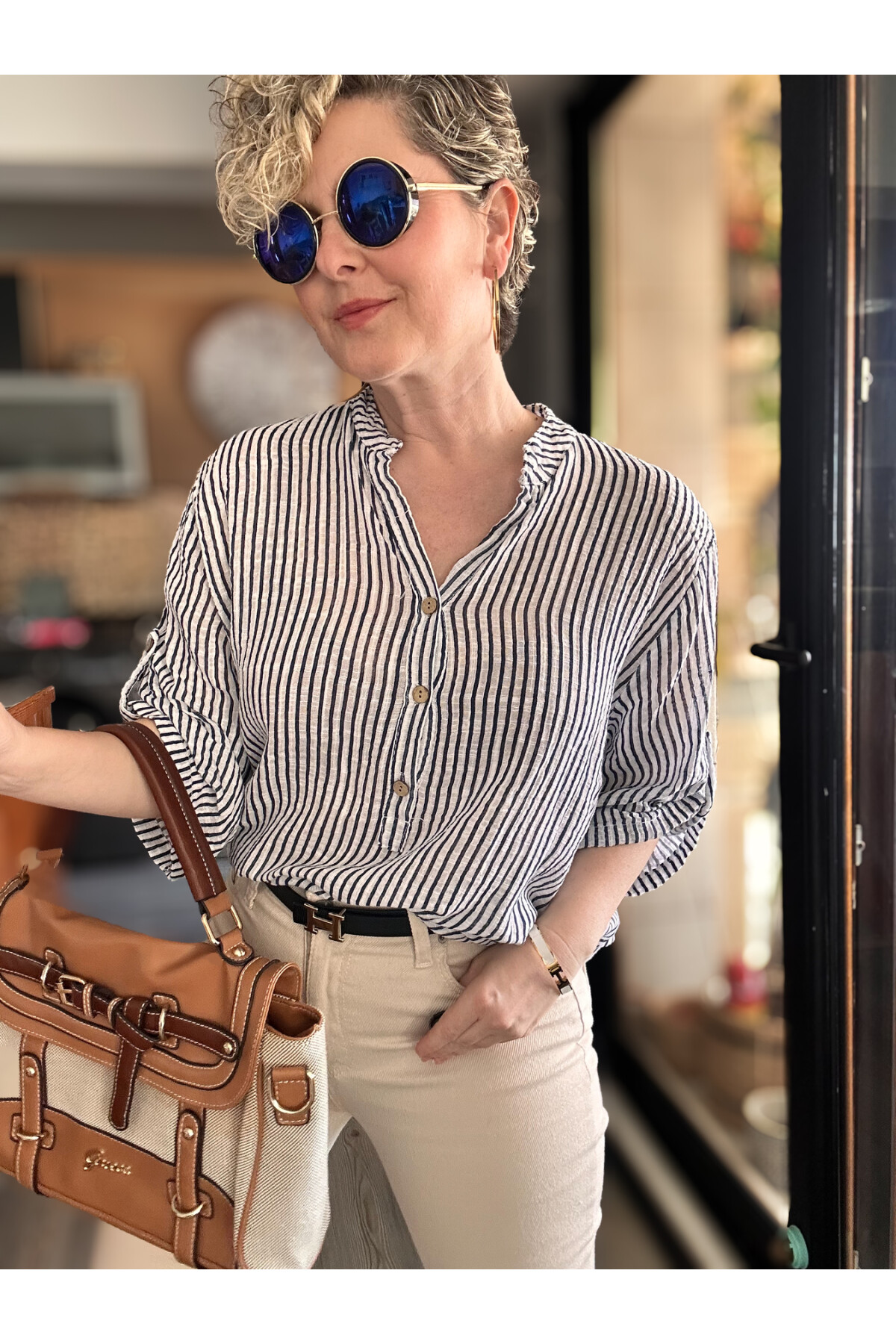 Patto Çizgi Desen İtalyan Gömlek White