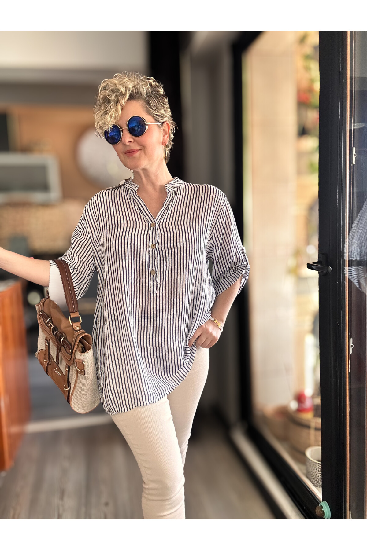 Patto Çizgi Desen İtalyan Gömlek White