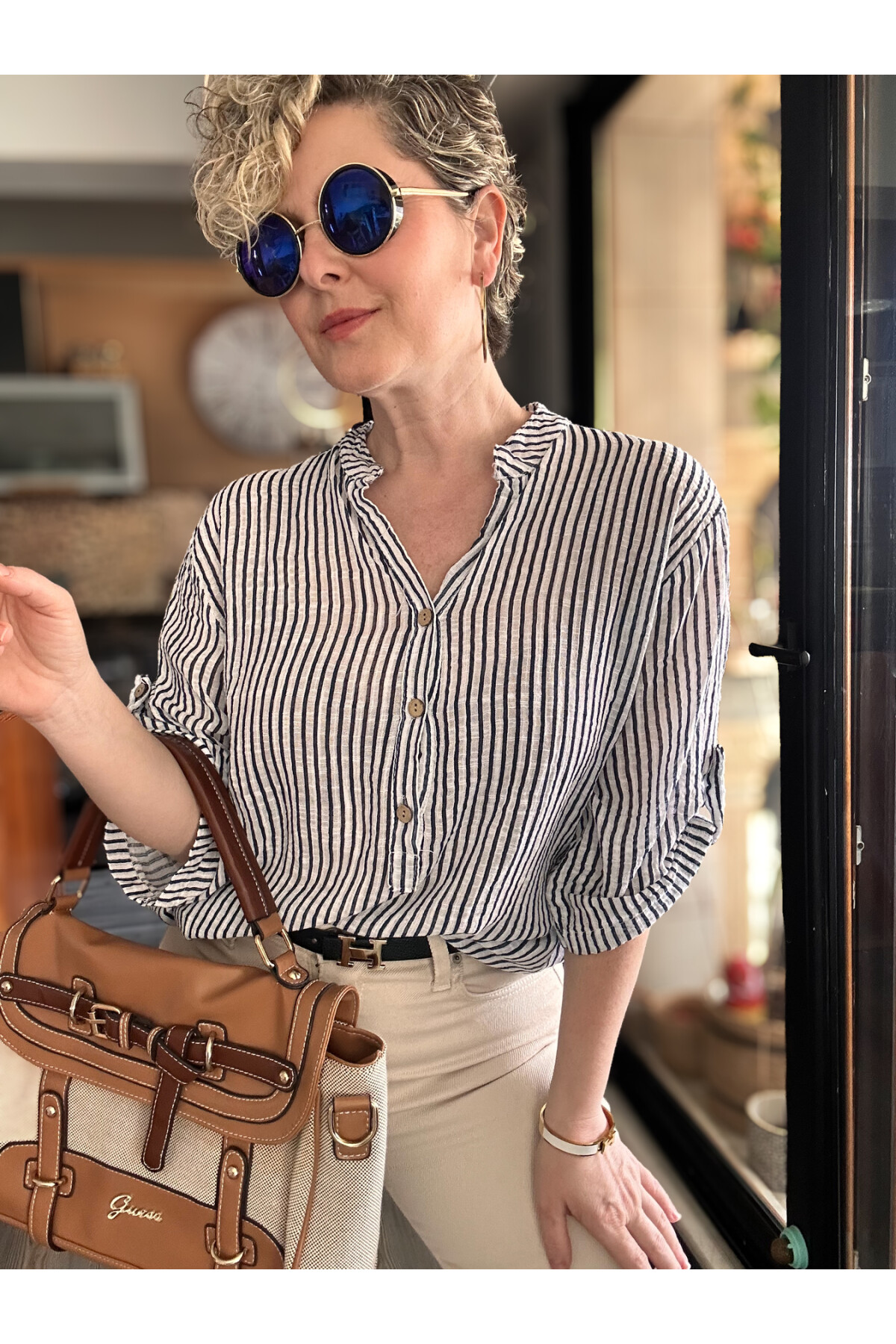 Patto Çizgi Desen İtalyan Gömlek White