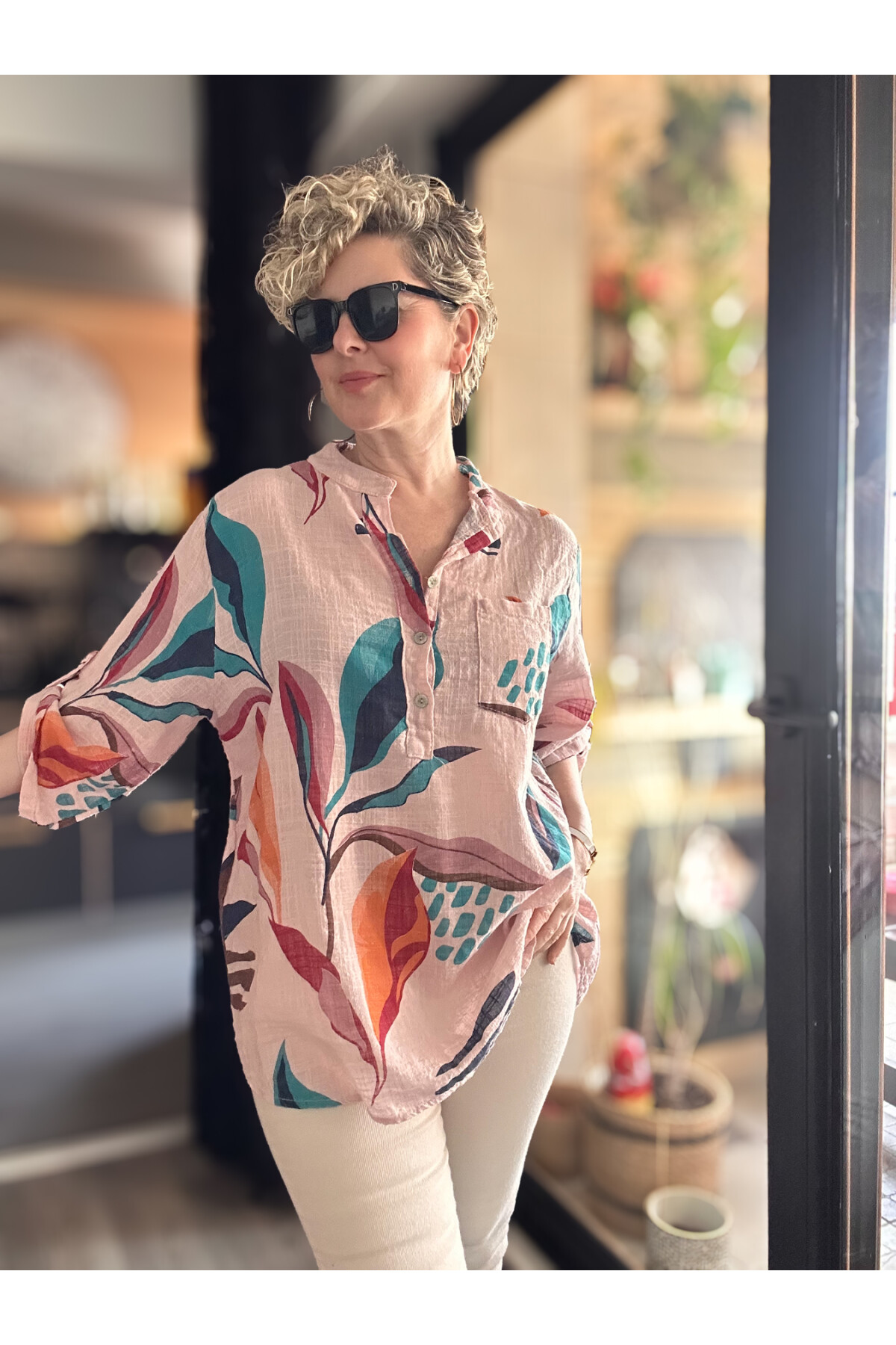 Pavvi Lotus Desen İtalyan Gömlek Açık Pembe