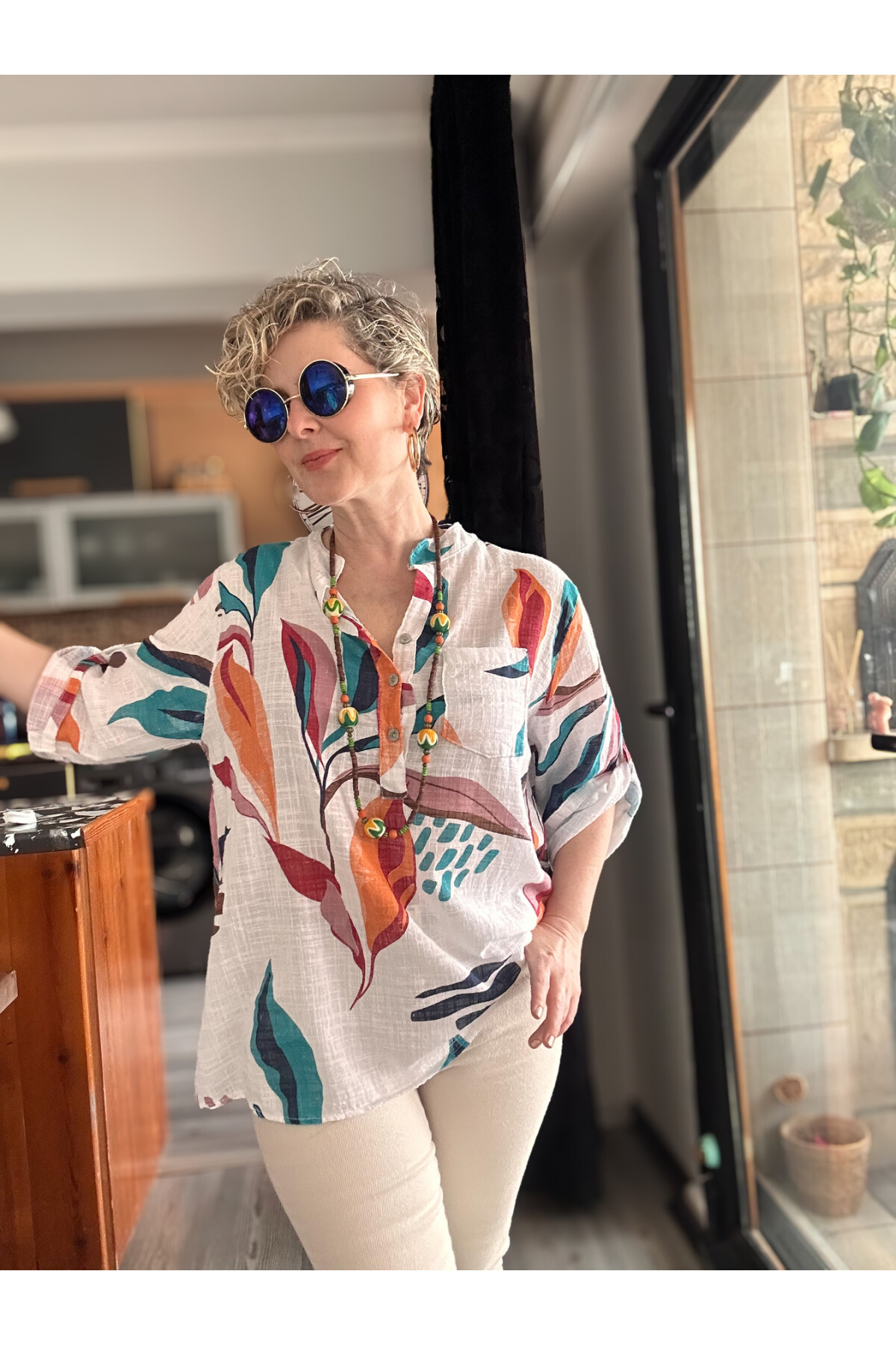 Pavvi Lotus Desen İtalyan Gömlek Beyaz