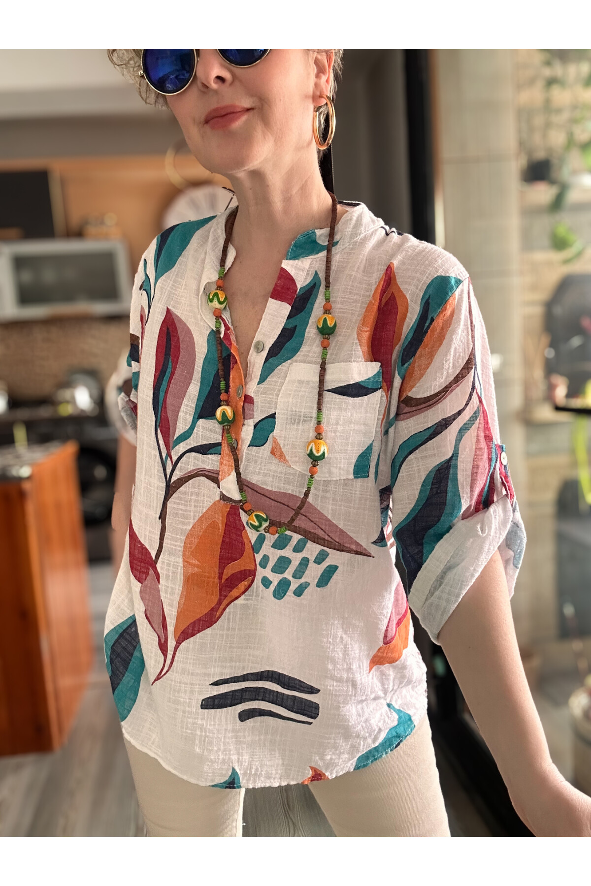 Pavvi Lotus Desen İtalyan Gömlek Beyaz