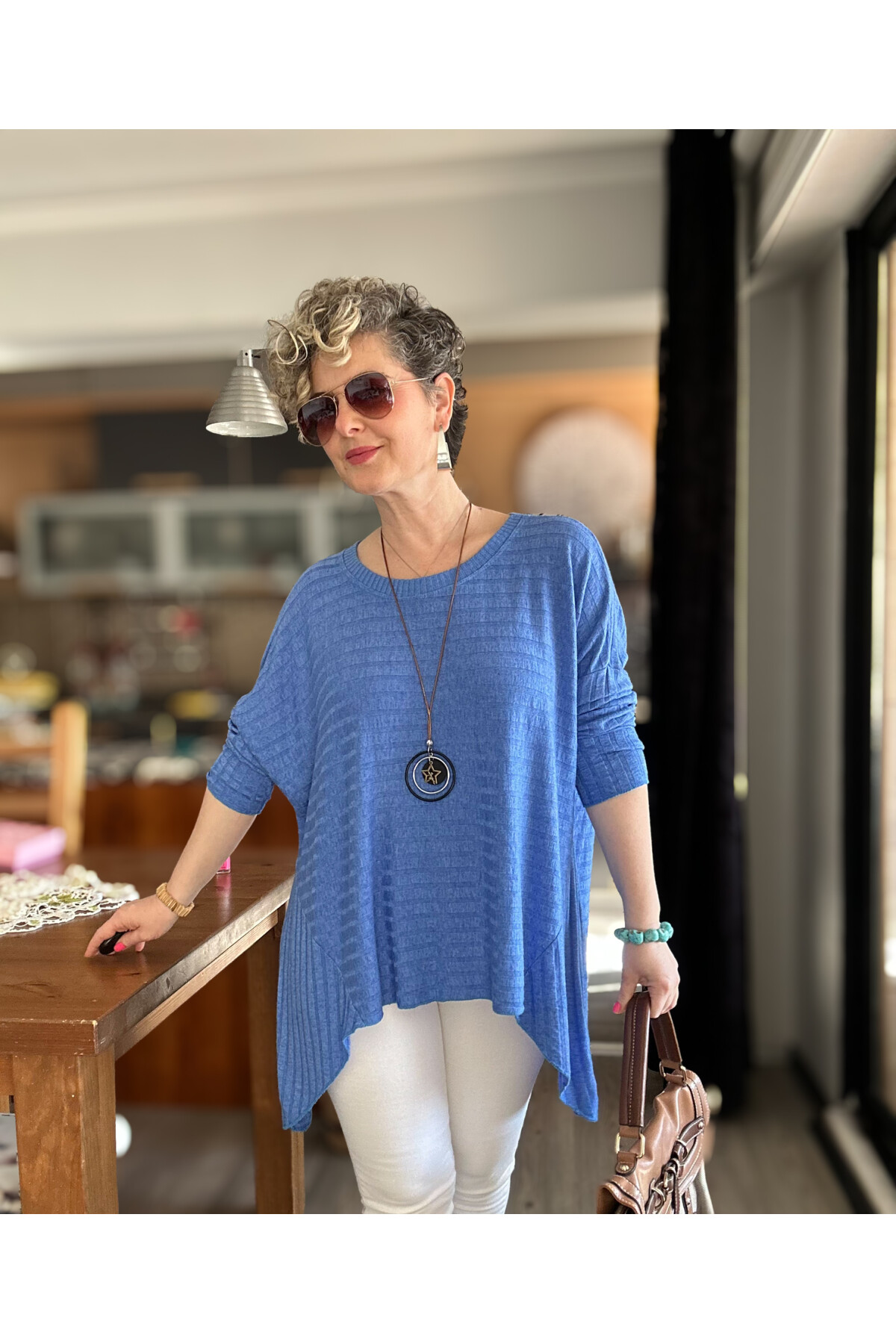 Pelle İtalyan Kolyeli Fitil Desen Bluz Sax