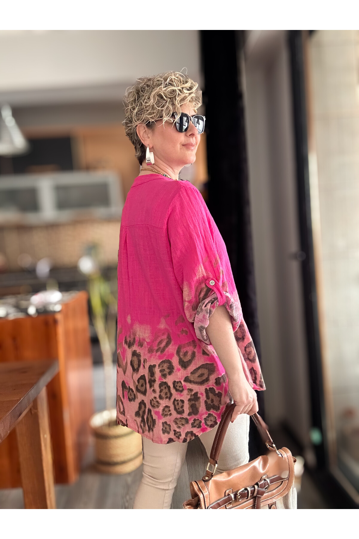 Pezzi VİP Leopar Desen İtalyan Gömlek Fuşya