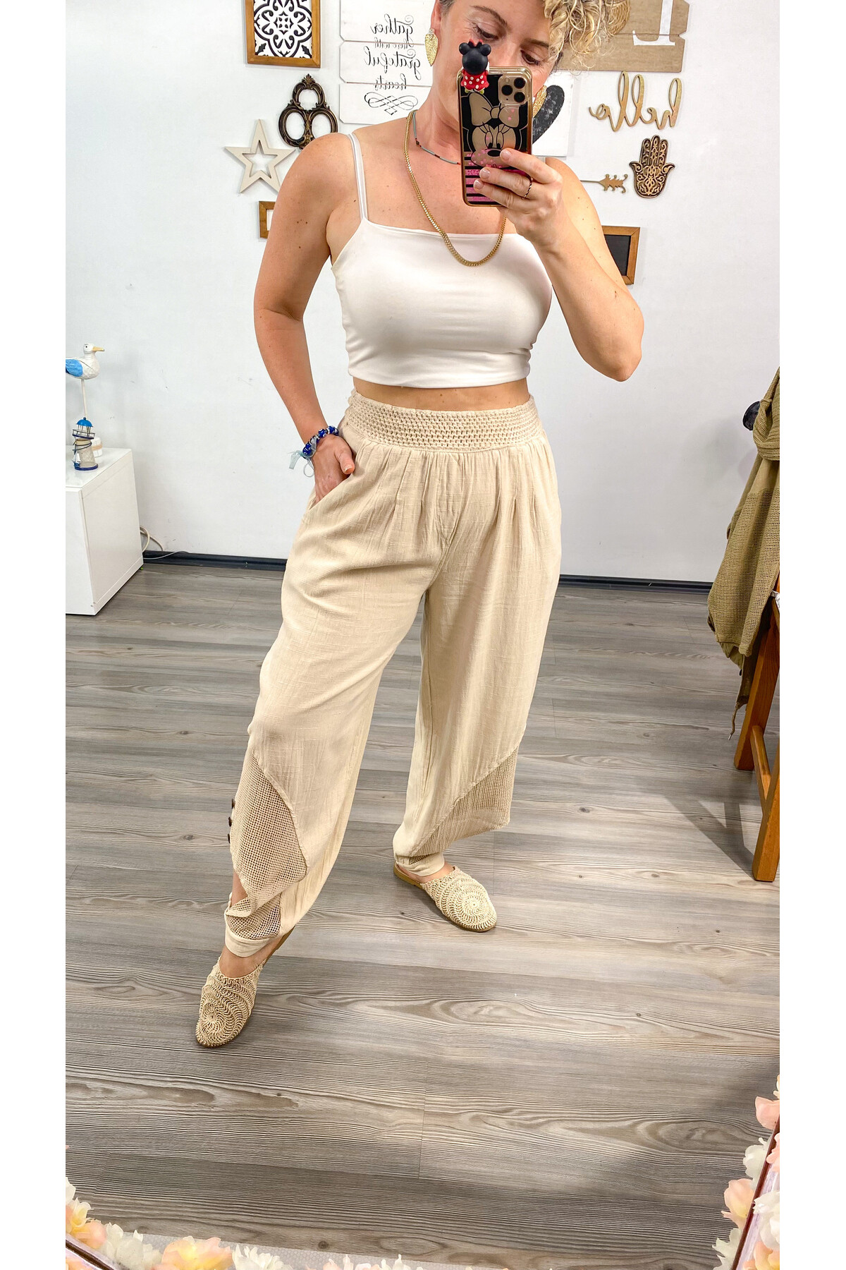 Piango Tasarım Paça File Detay Pantolon Bej