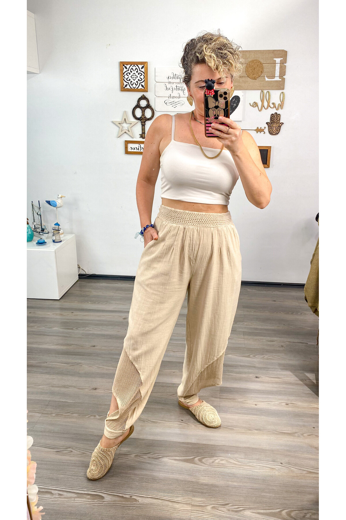 Piango Tasarım Paça File Detay Pantolon Bej