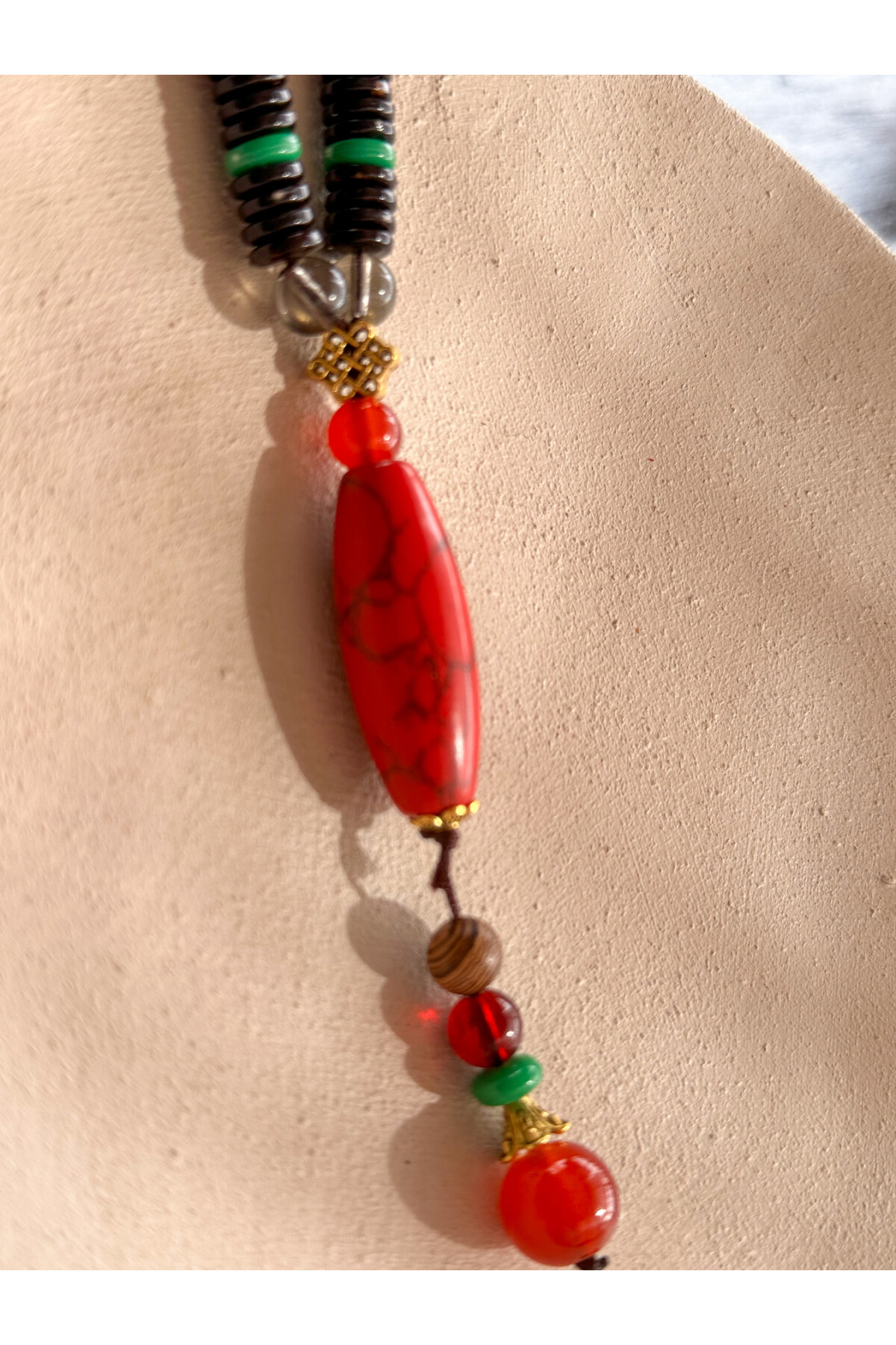 Piku Doğal Taş Etnik Cam Bambu Kolye