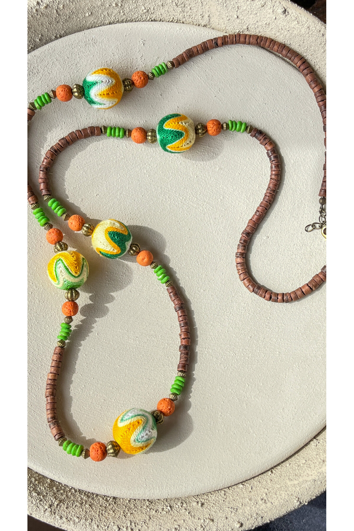 Pins Doğal Taş Detay Etnik Kolye Turuncu