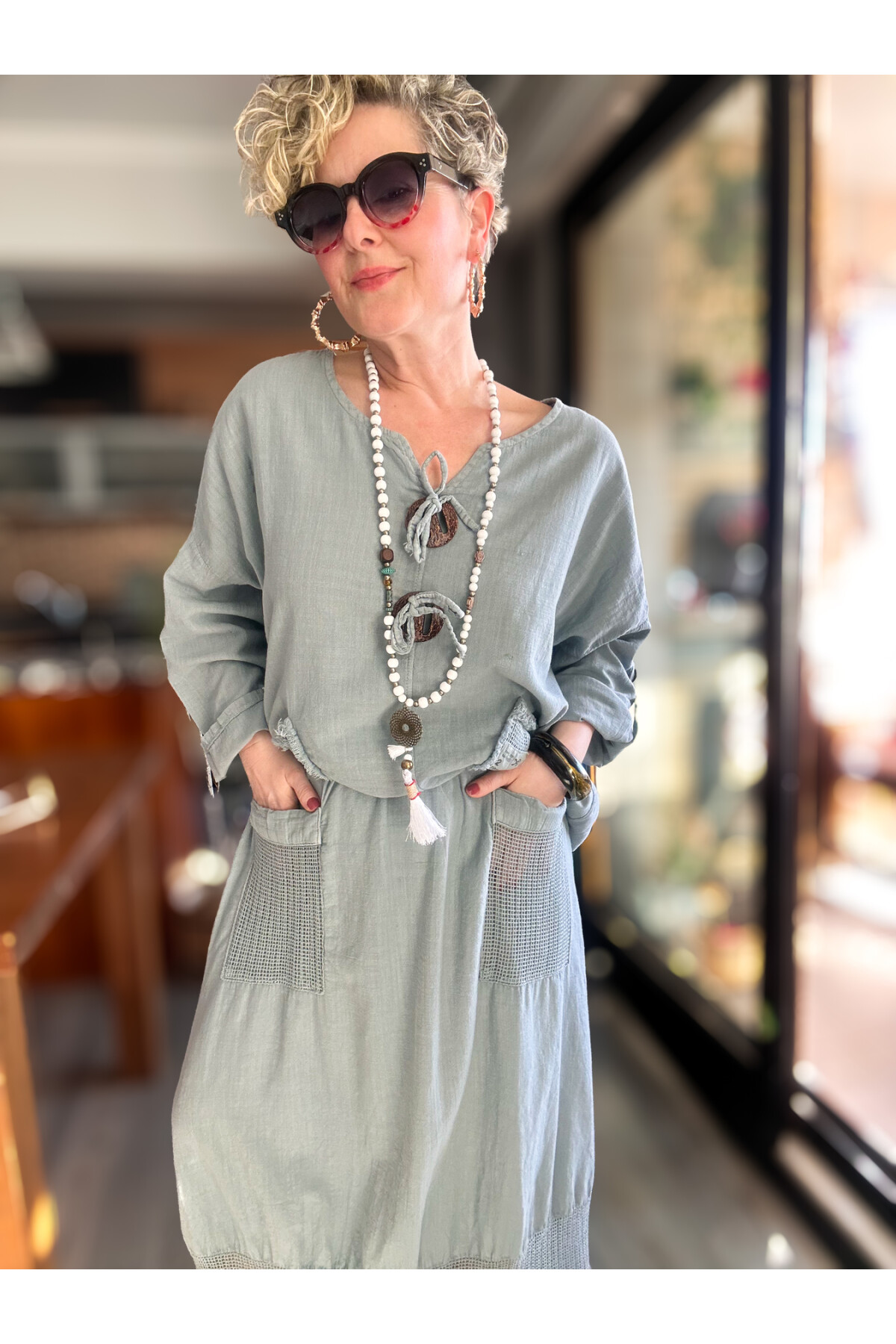 Pronto Vip Tasarım File Detay Etek Bluz Takım Gri