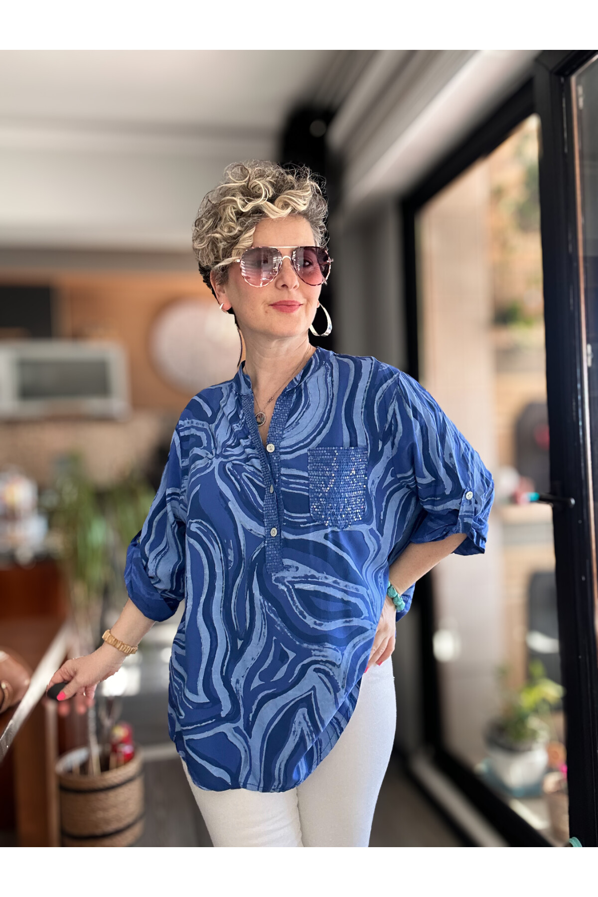 Racca Pul Detay İtalyan Batik Zambak Desen Gömlek Sax