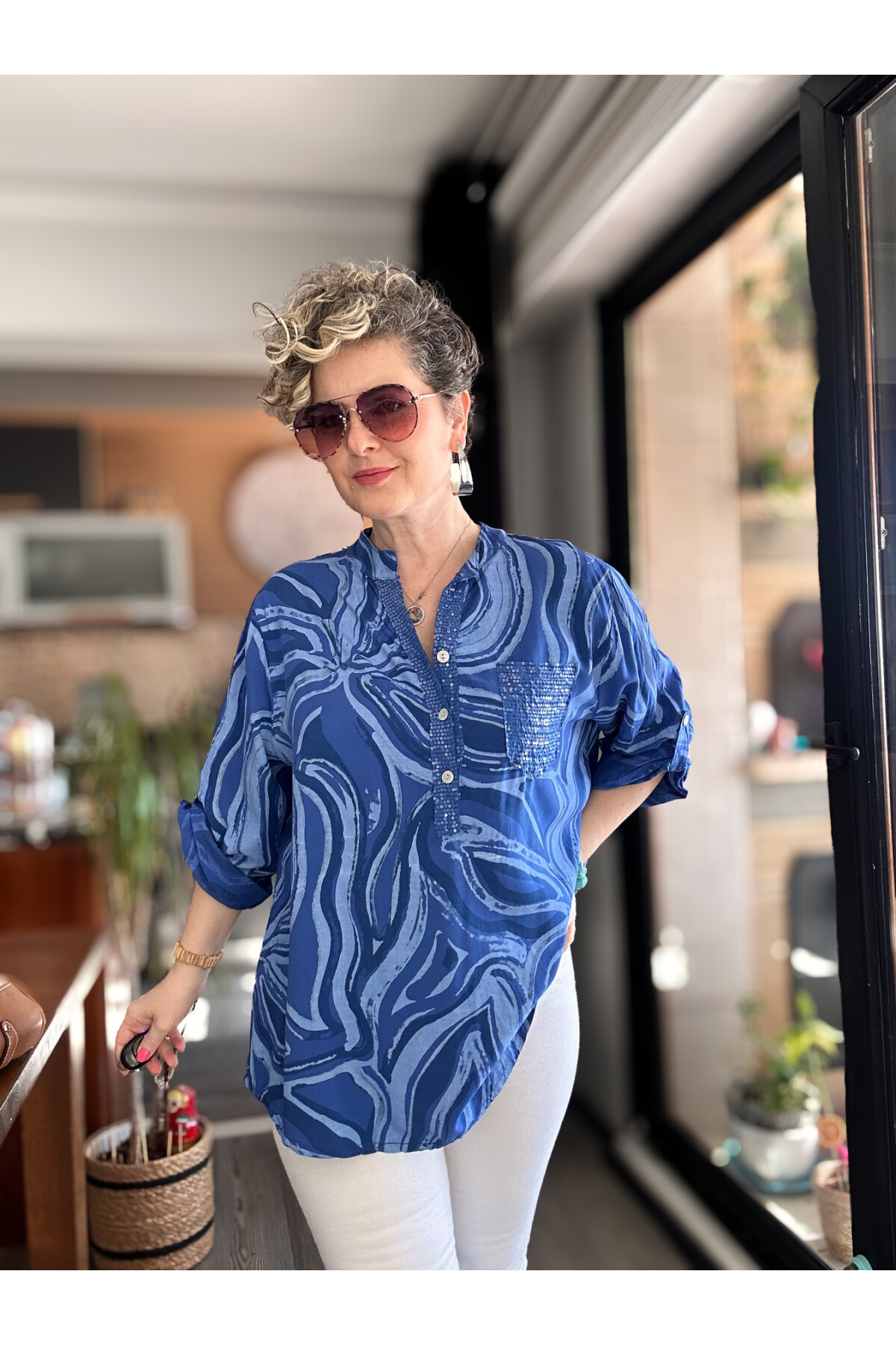 Racca Pul Detay İtalyan Batik Zambak Desen Gömlek Sax