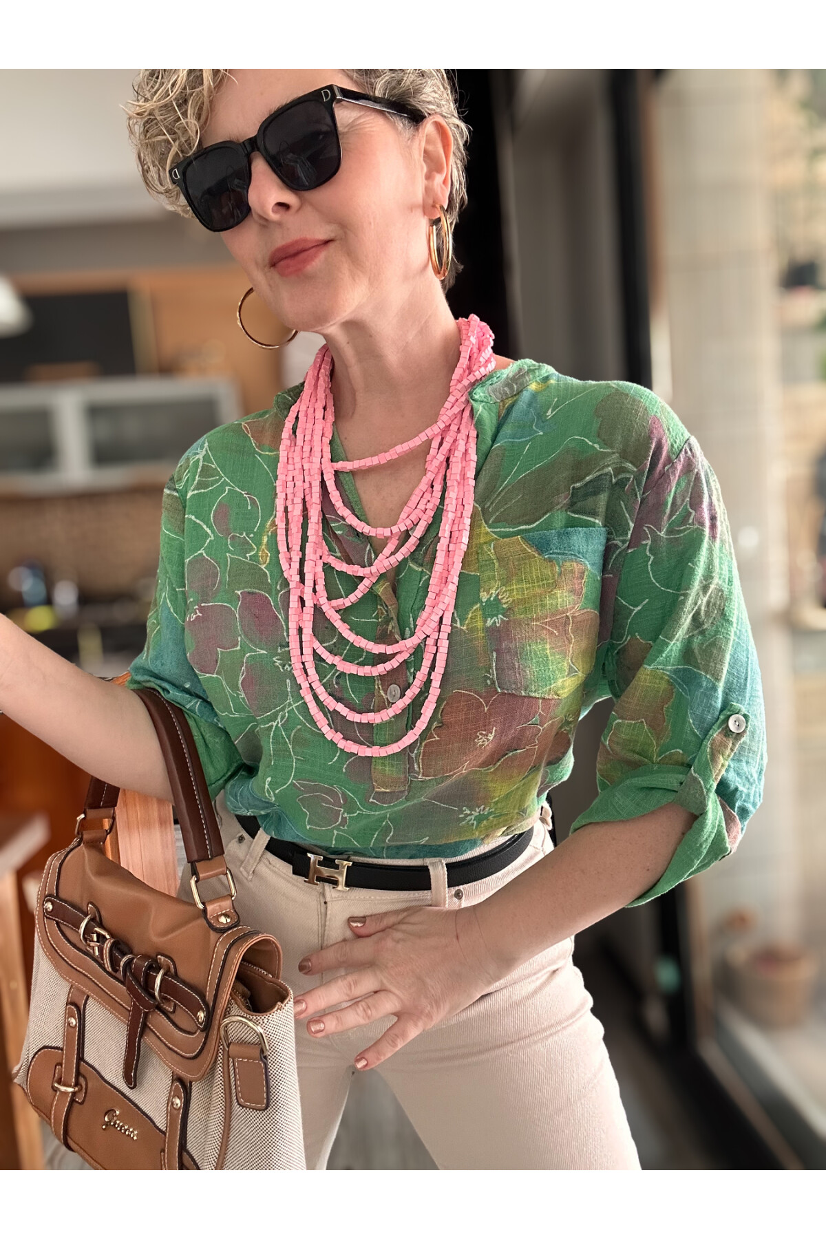 Ragazza Yaprak Desen İtalyan Gömlek Yeşil