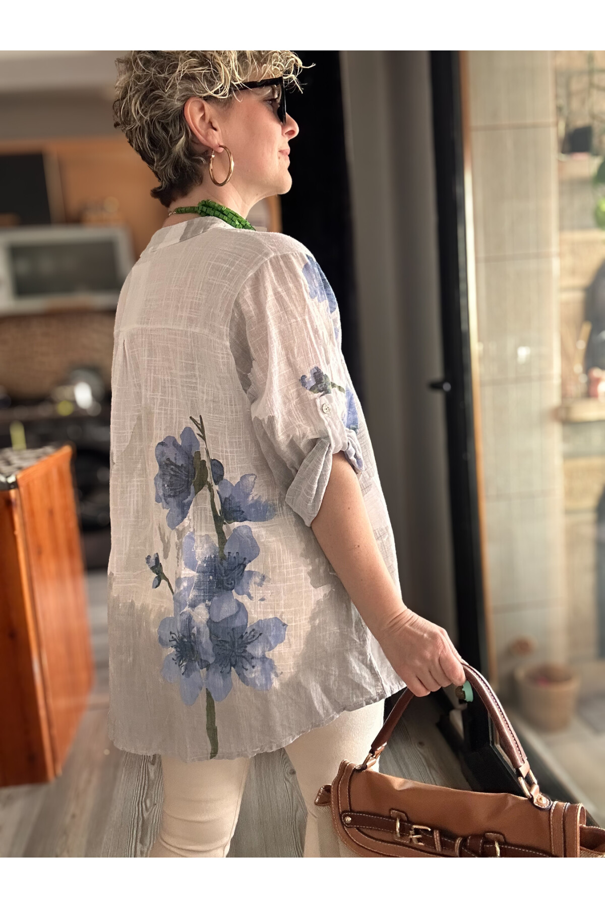 Randa Yaprak Desen İtalyan Gömlek Beyaz