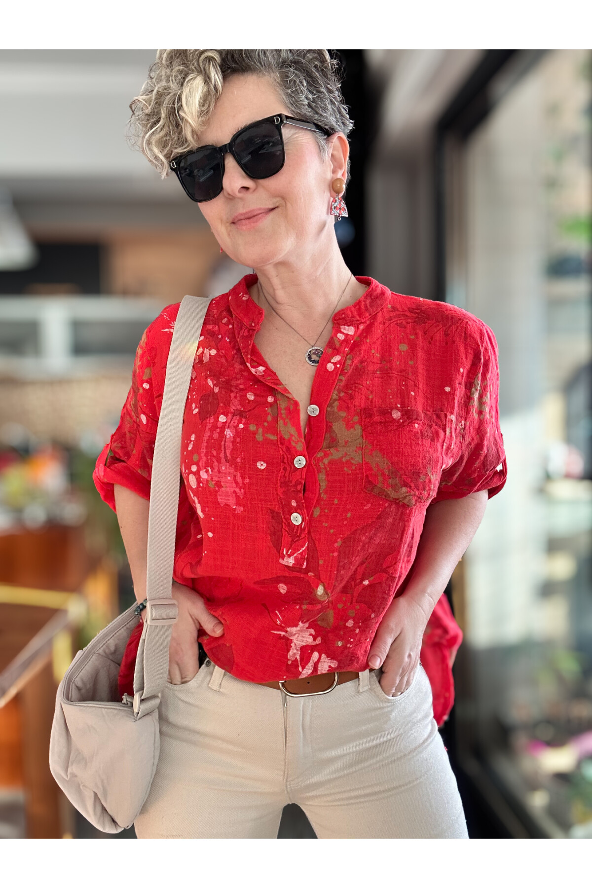 Regni Splash Desen İtalyan Gömlek Kırmızı