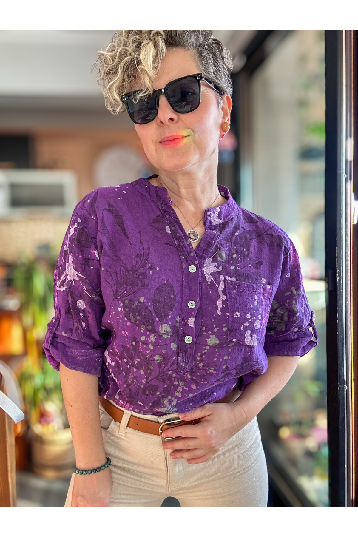 Regni Splash Desen İtalyan Gömlek Mor