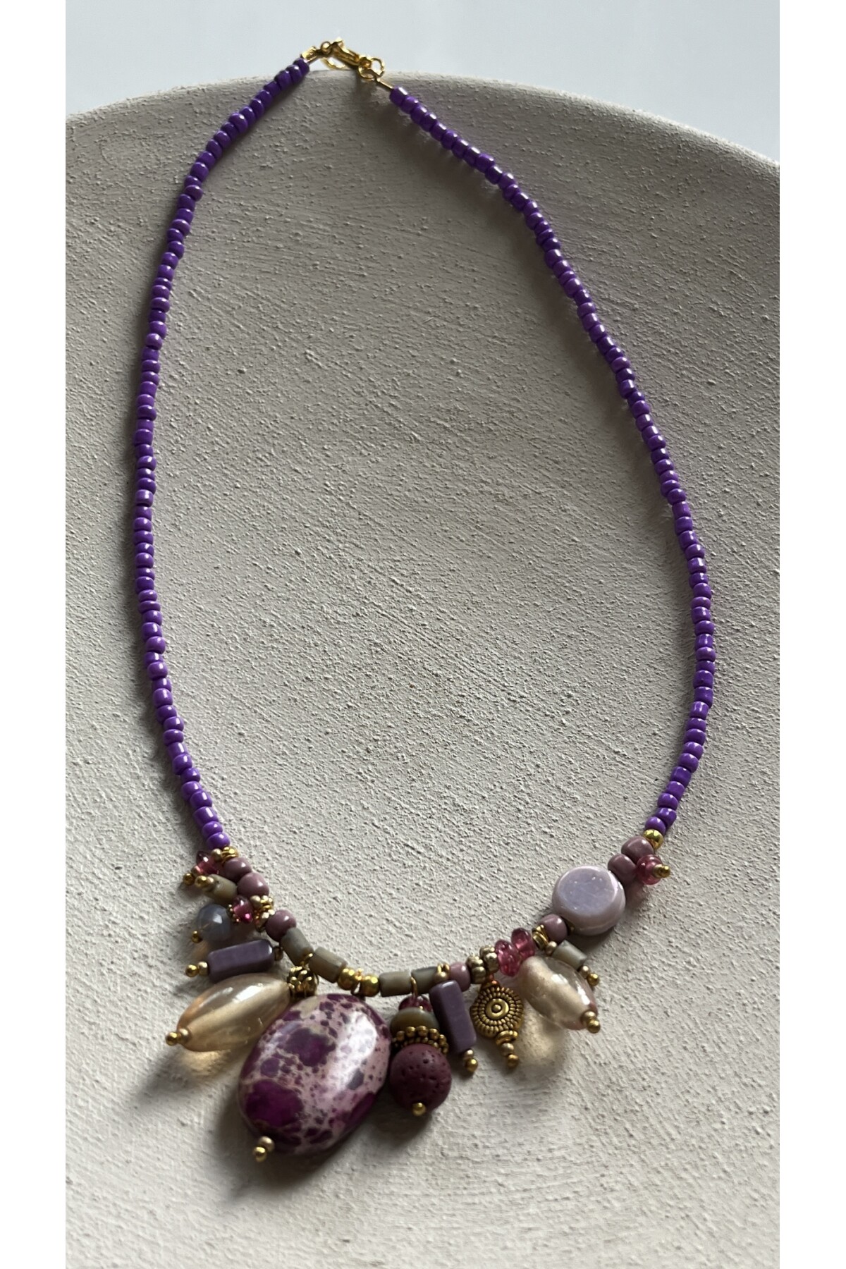 Reteg Pirinç Cam Doğal Taş Etnik Kolye