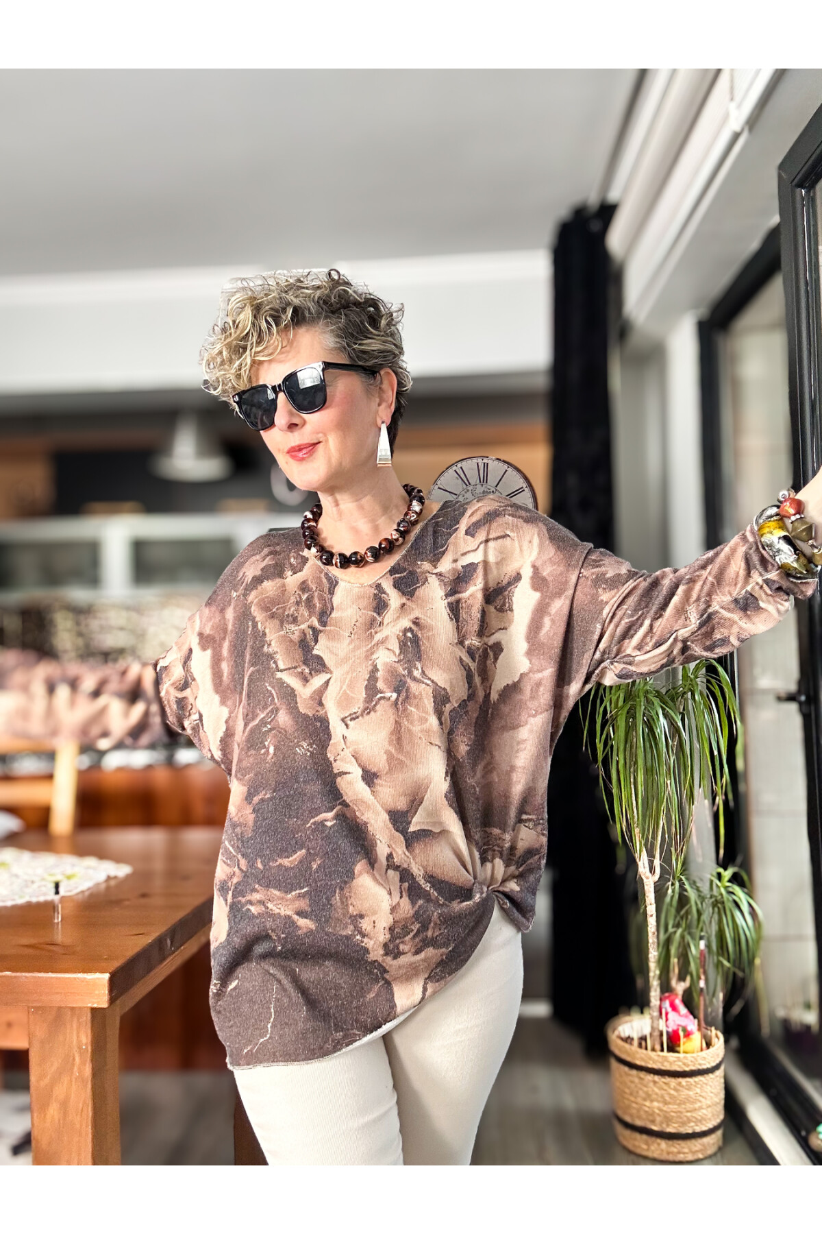 Ricci İtalyan Batik Desen Angora Triko Kahve