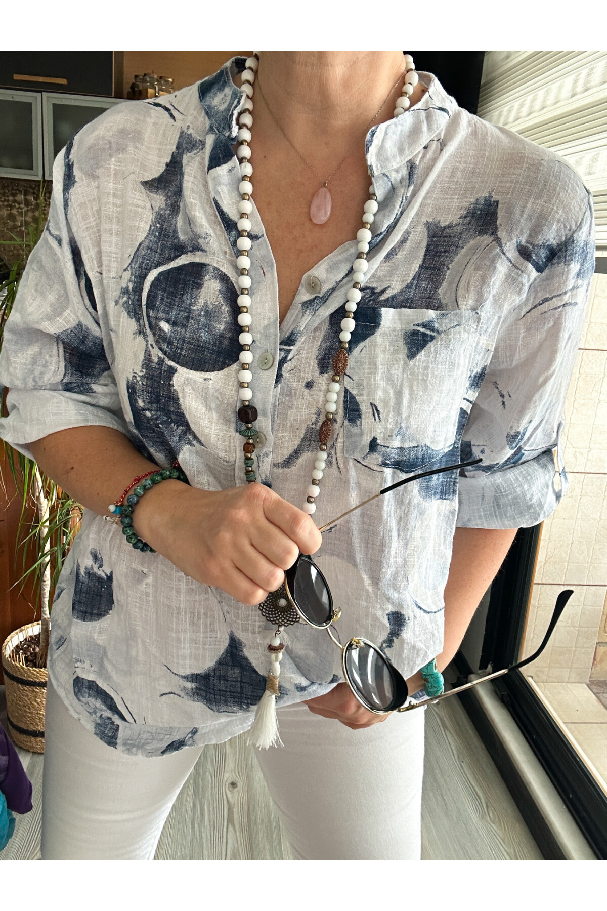 Rissi Baloncuk Desen İtalyan Gömlek Beyaz