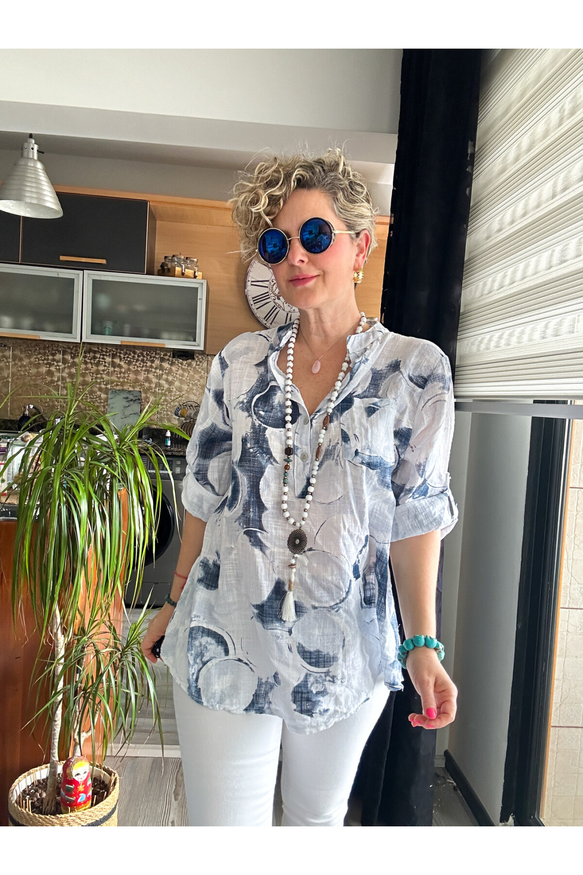 Rissi Baloncuk Desen İtalyan Gömlek Beyaz