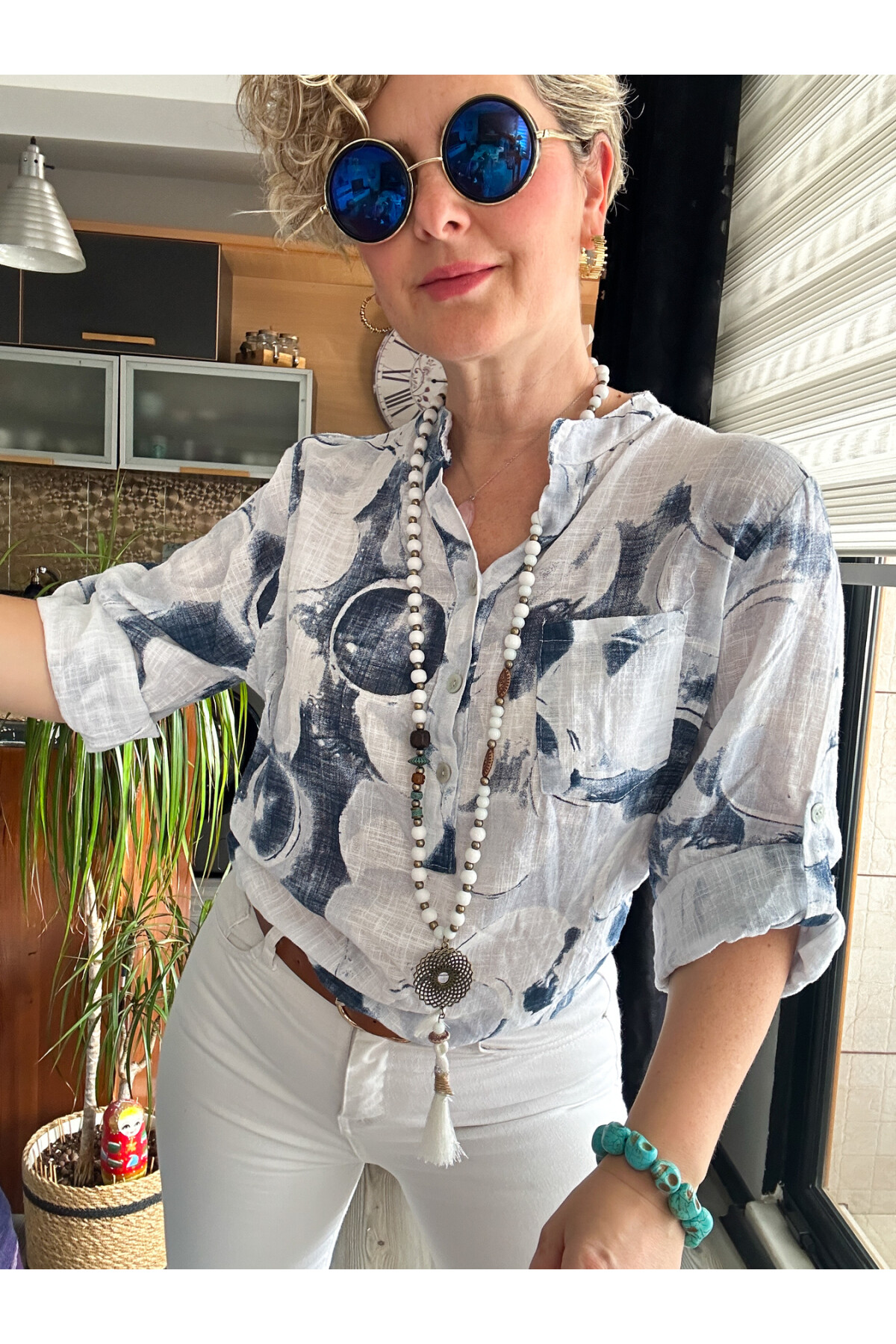 Rissi Baloncuk Desen İtalyan Gömlek Beyaz