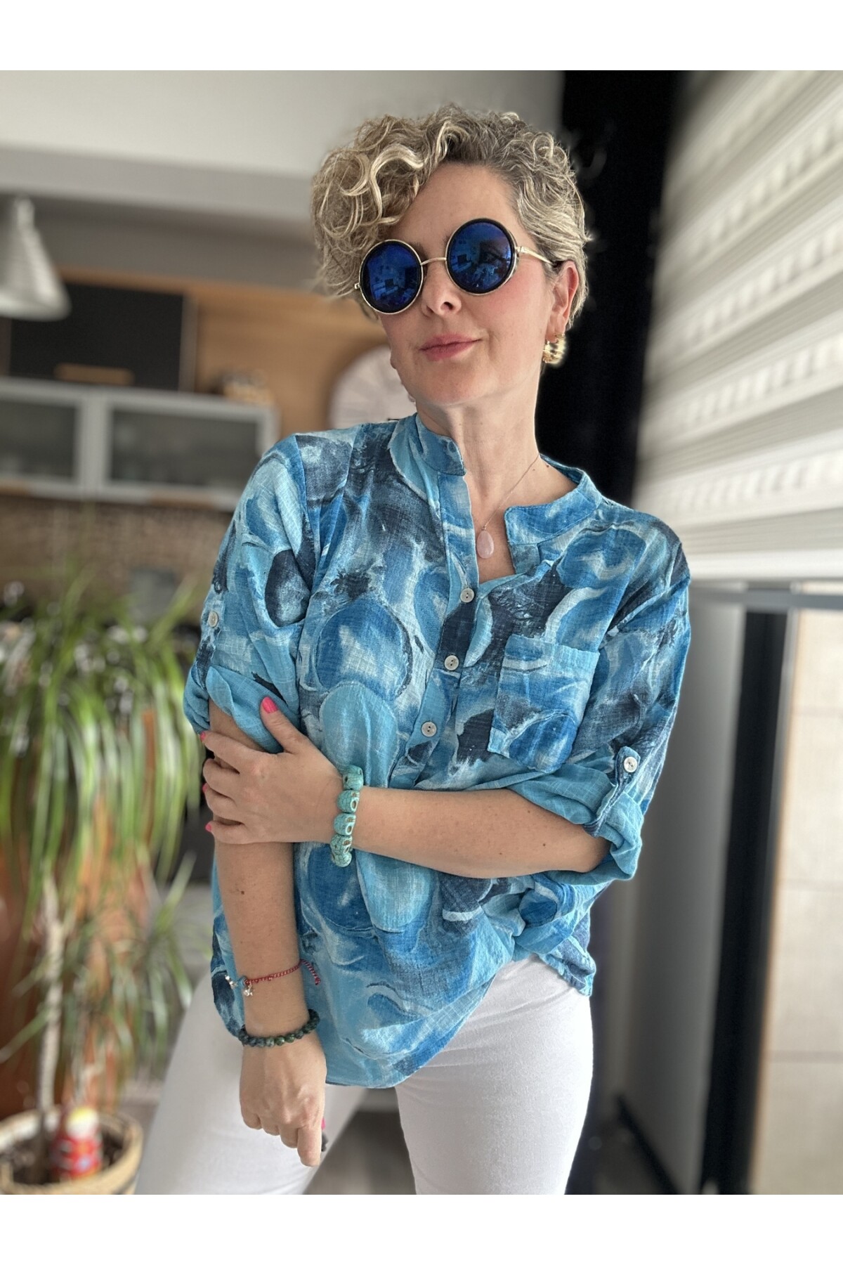 Rissi Baloncuk Desen İtalyan Gömlek Turkuaz