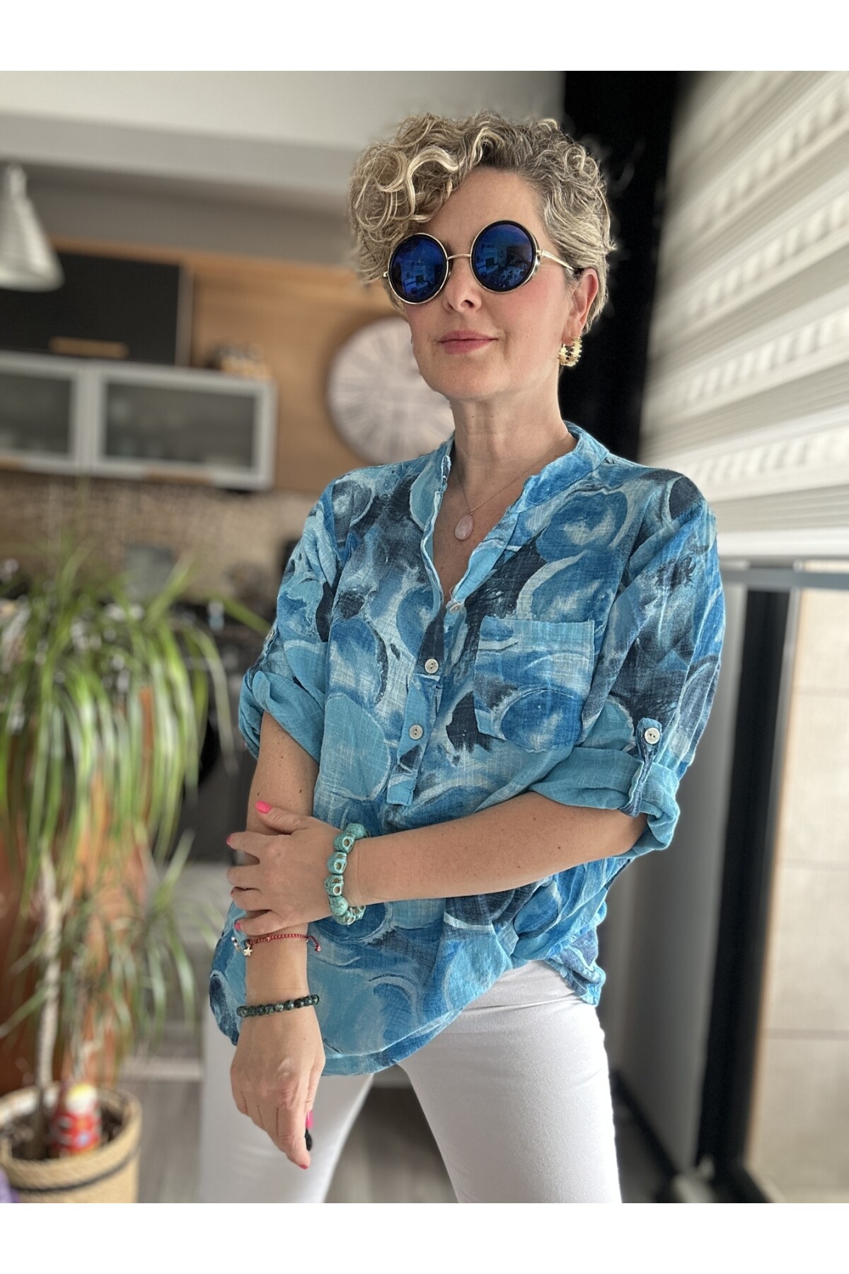 Rissi Baloncuk Desen İtalyan Gömlek Turkuaz