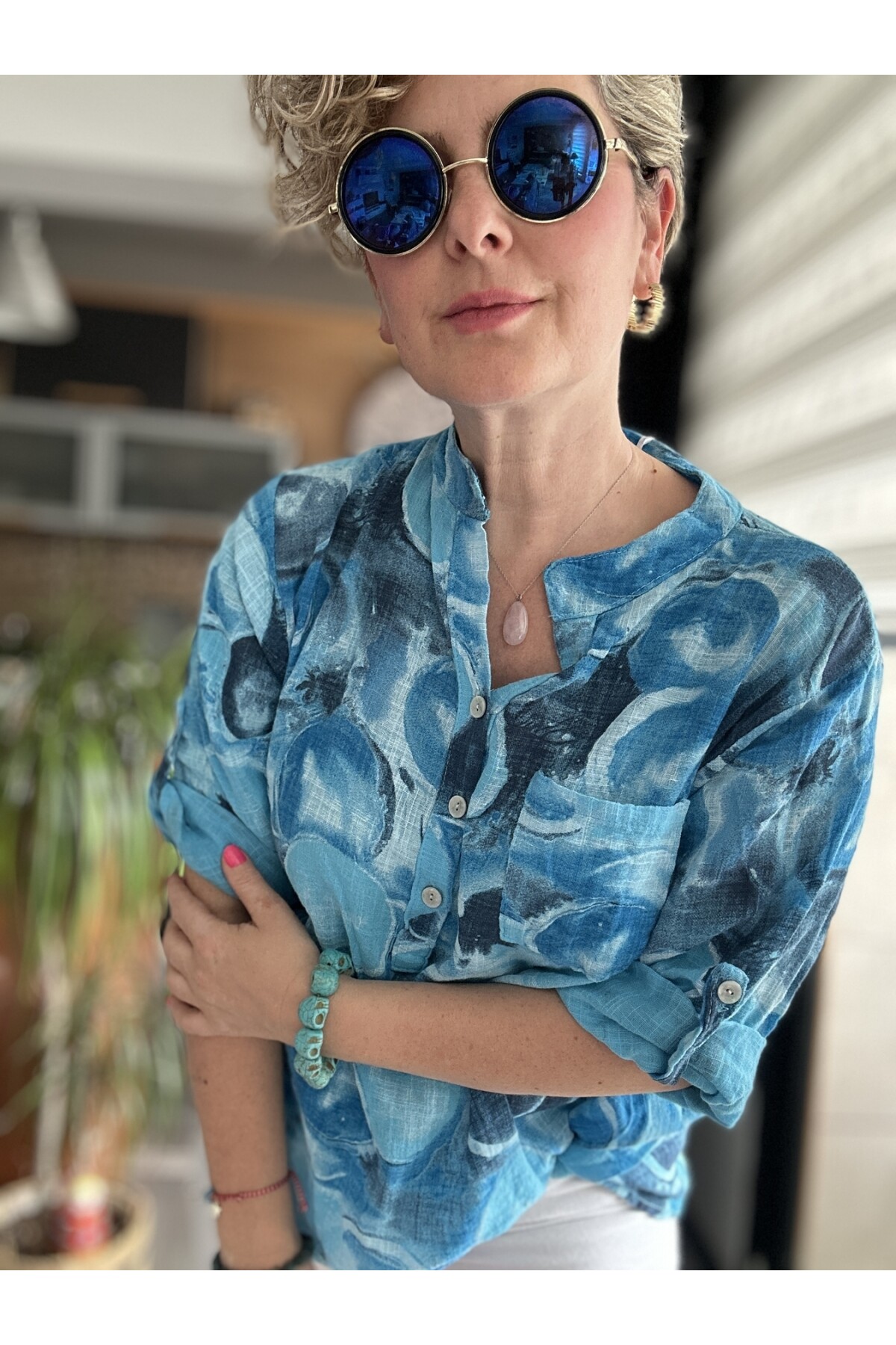 Rissi Baloncuk Desen İtalyan Gömlek Turkuaz