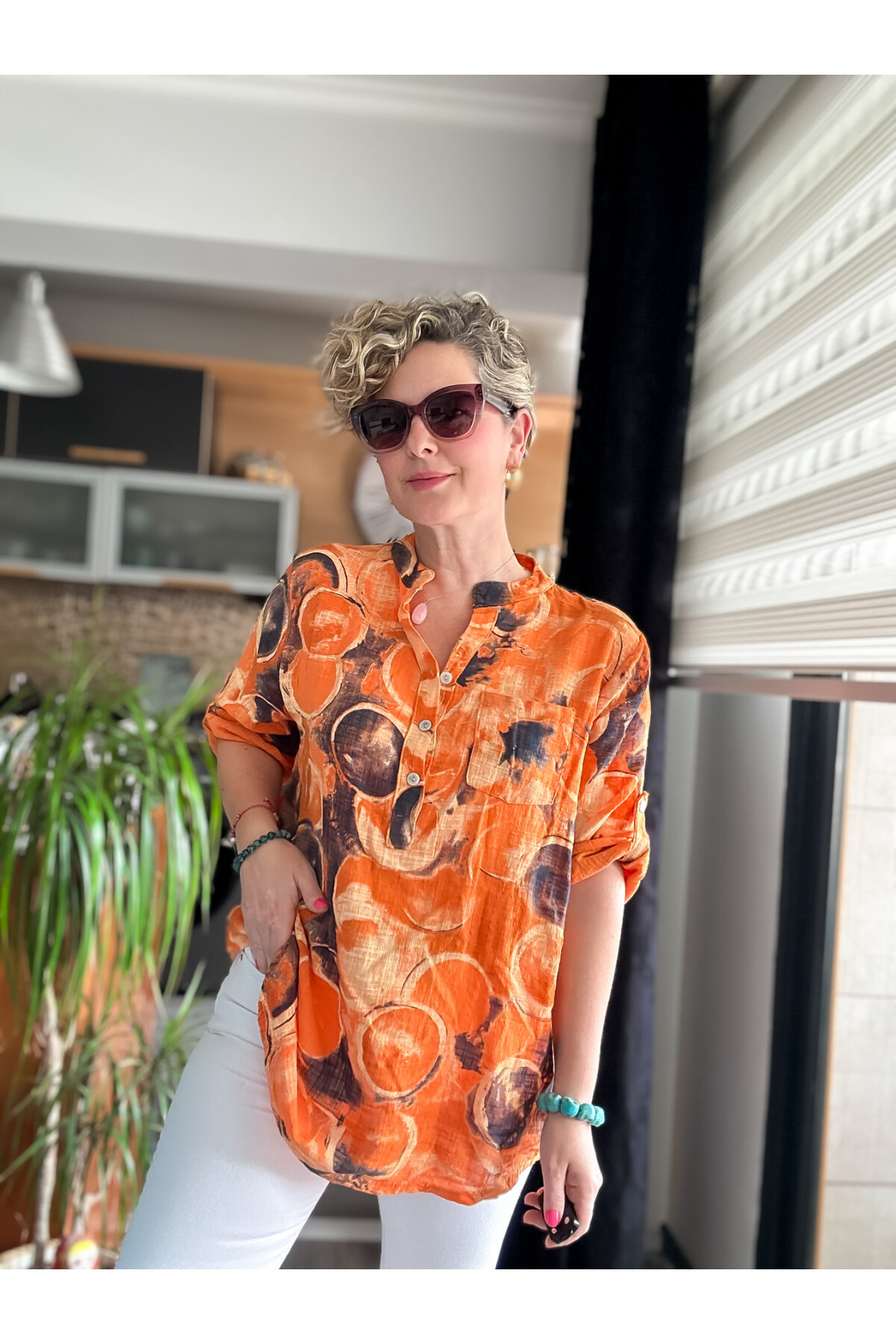 Rissi Baloncuk Desen İtalyan Gömlek Turuncu