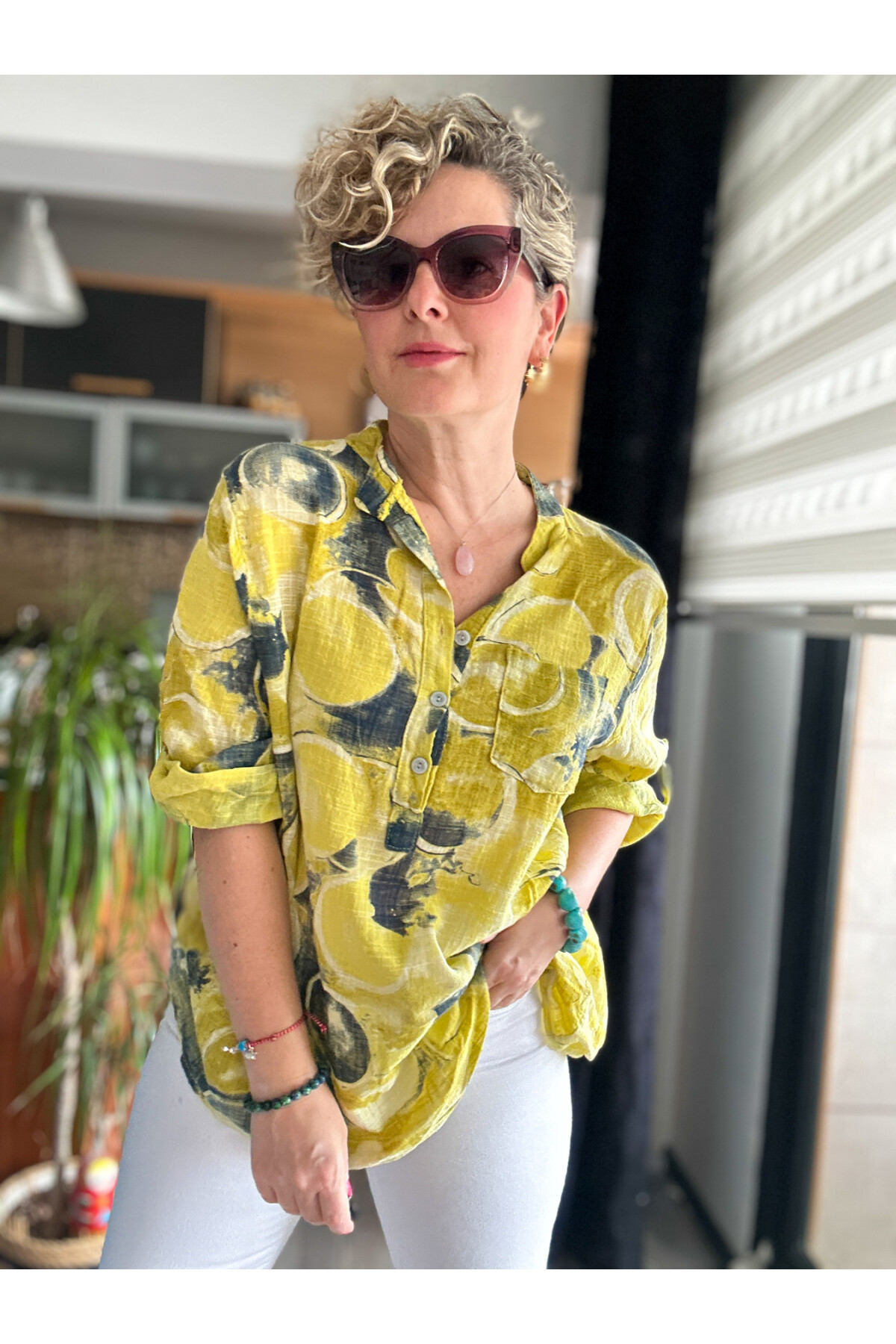 Rissi Baloncuk Desen İtalyan Gömlek Sarı