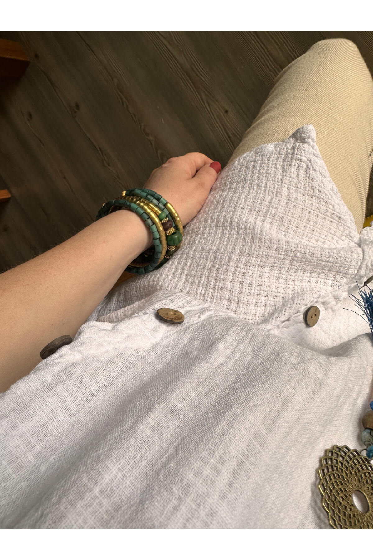 Rosas Tasarım Çapraz Düğme Detay Bluz Beyaz