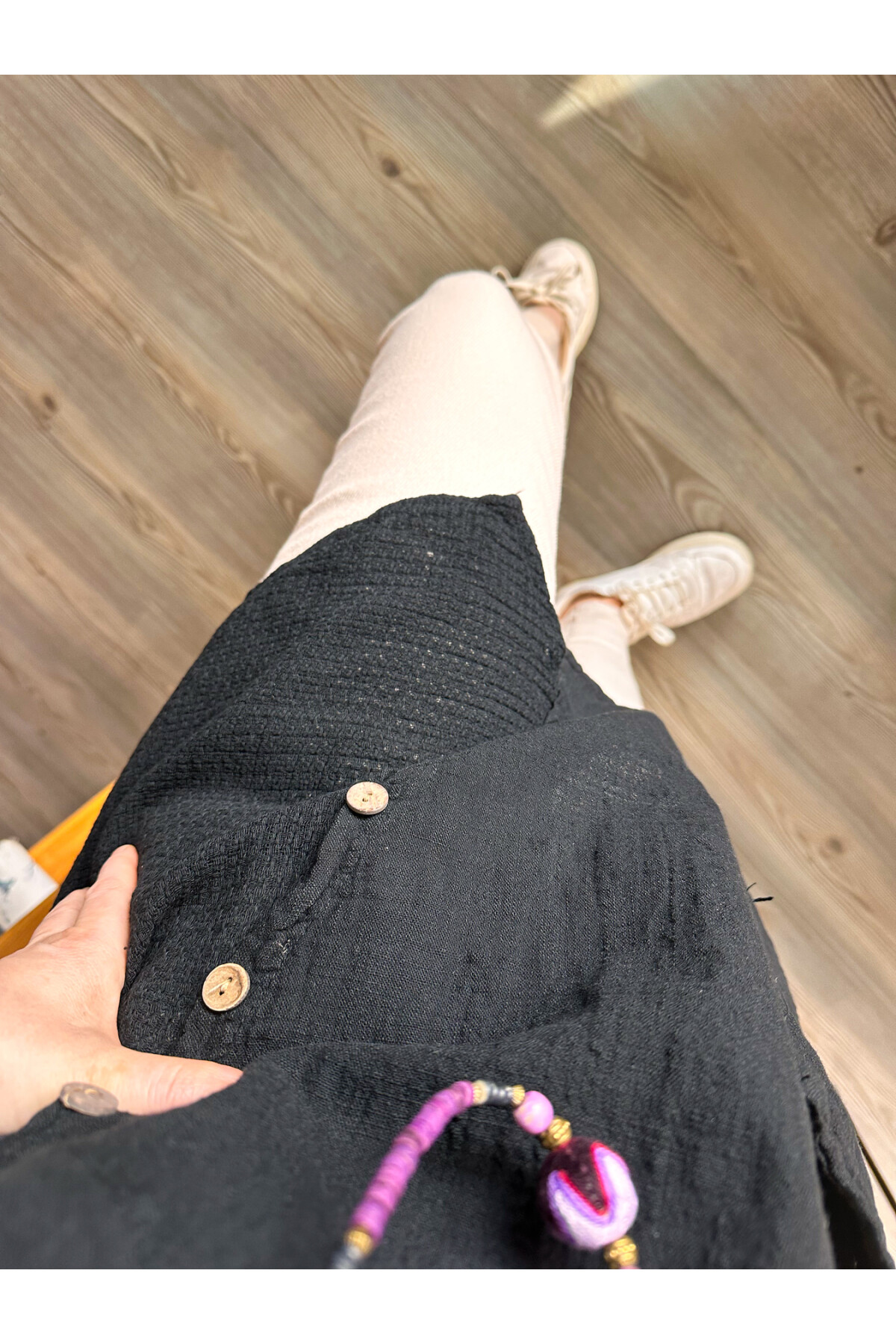 Rosas Tasarım Çapraz Düğme Detay Bluz Siyah