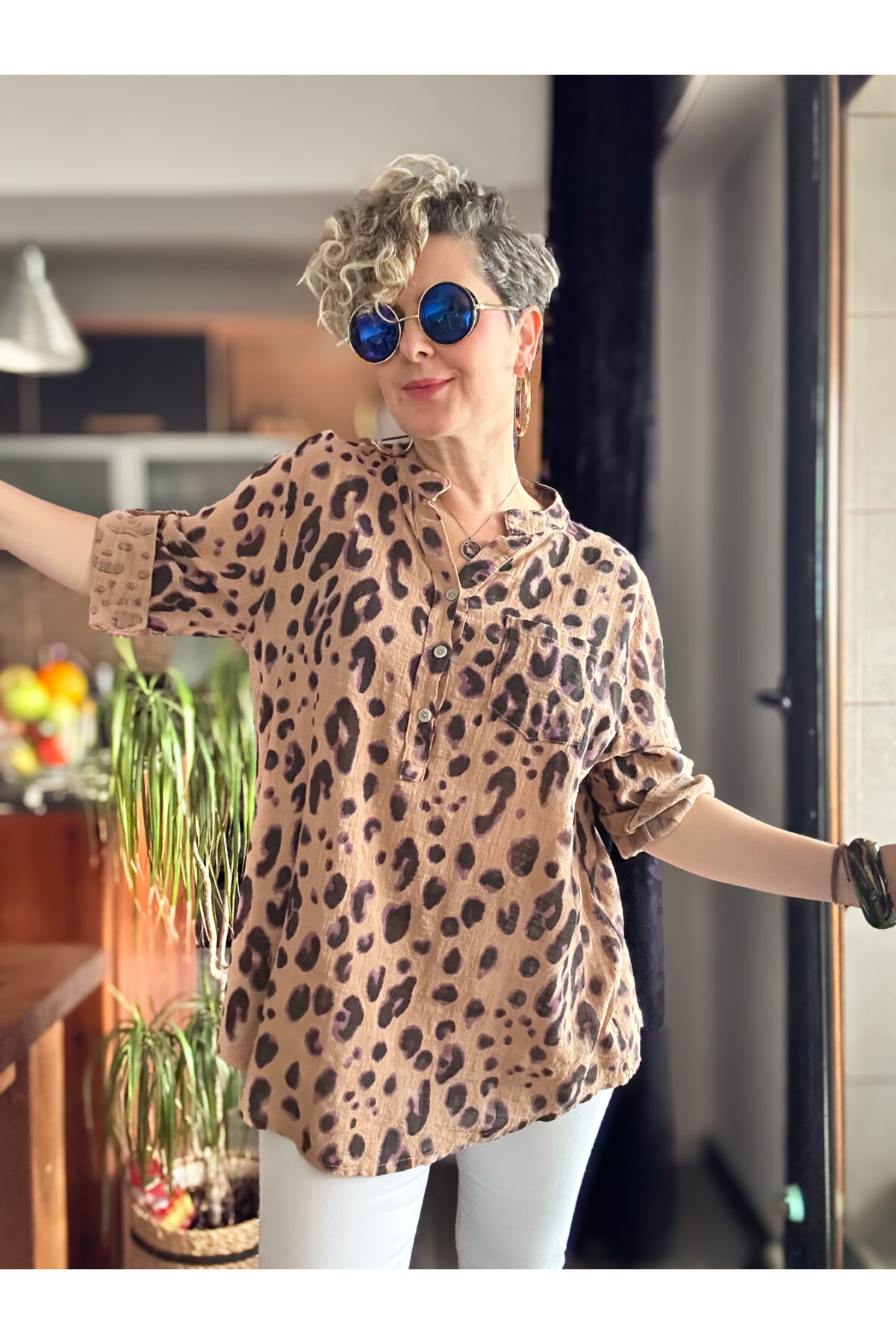 Rosella Yeni Leopar Desen İtalyan Gömlek Cappuccino