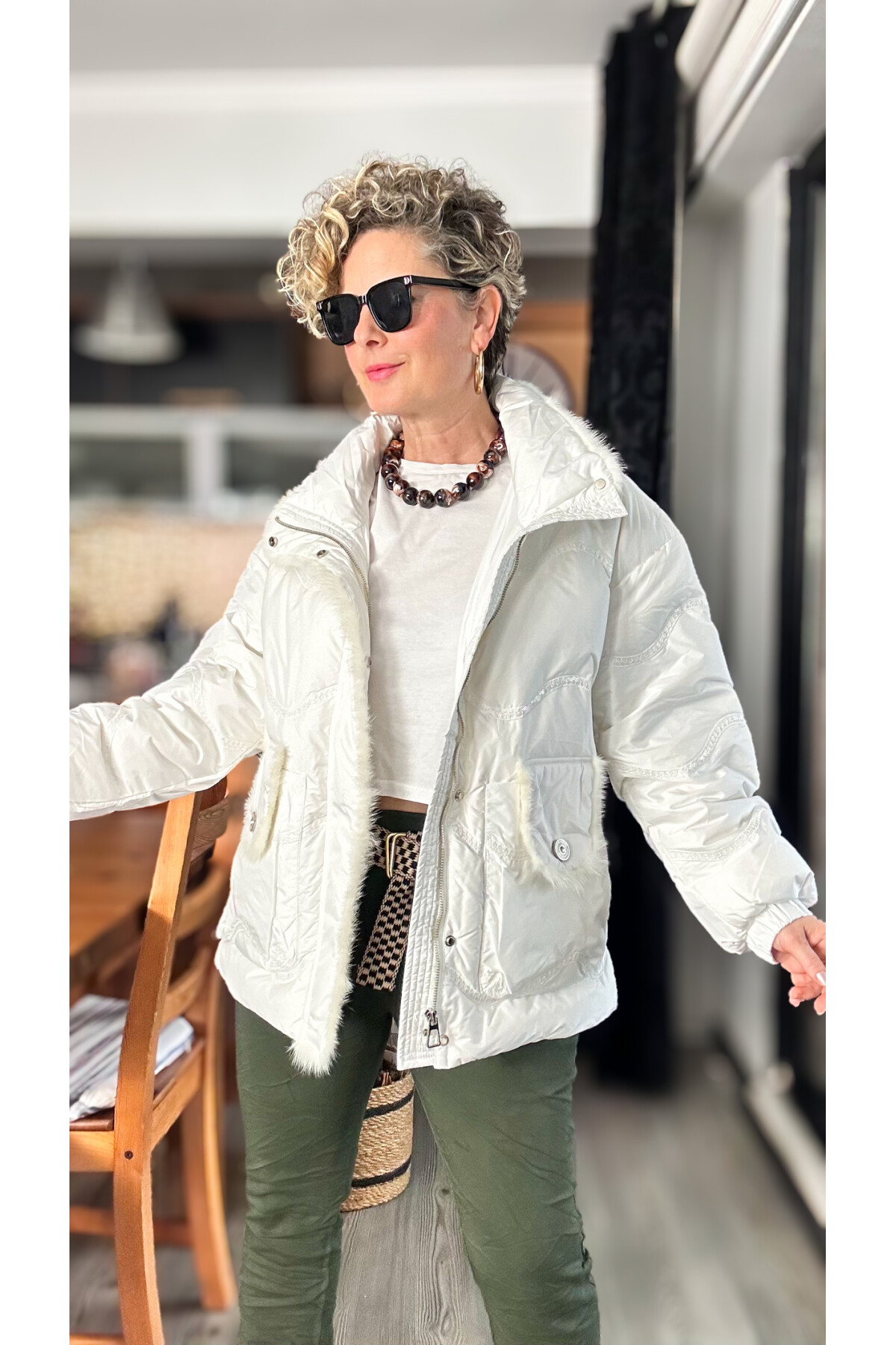 Sabrina İthal Kaz Tüyü Vip Tasarım Mont Beyaz