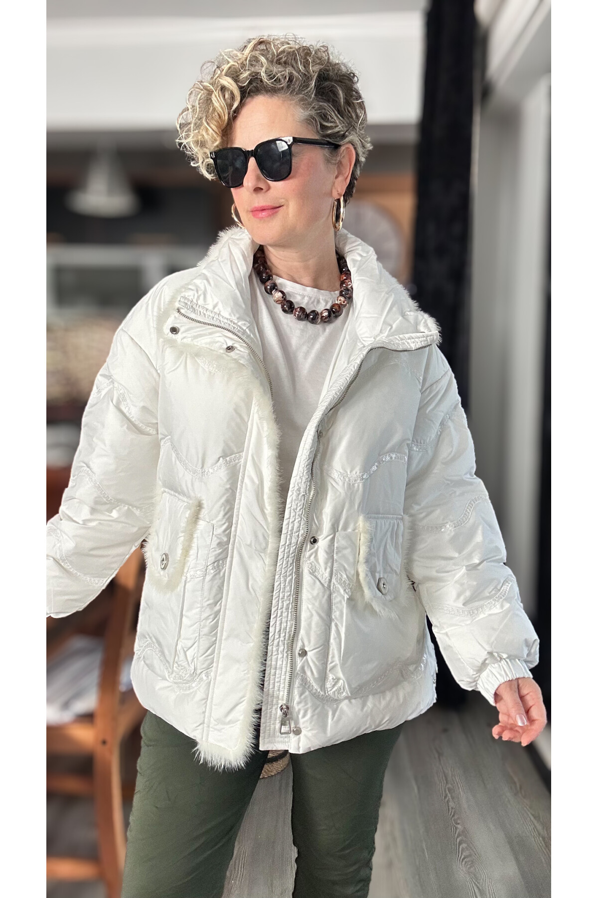 Sabrina İthal Kaz Tüyü Vip Tasarım Mont Beyaz