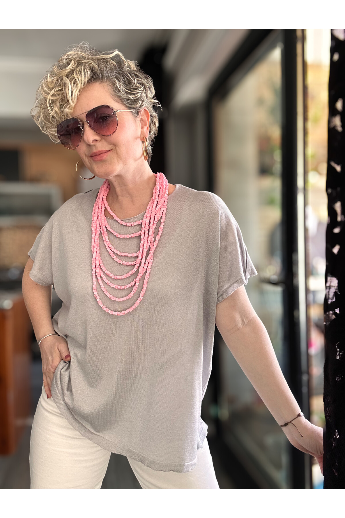 Salli Tasarım Viskon Bluz Gri