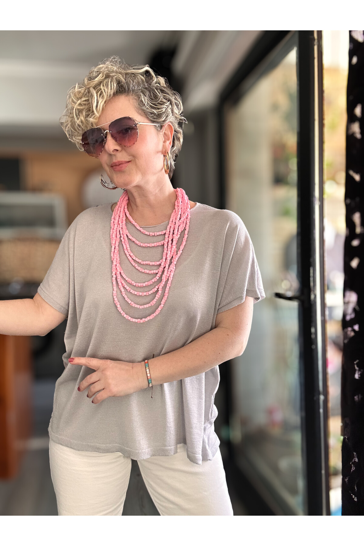 Salli Tasarım Viskon Bluz Gri