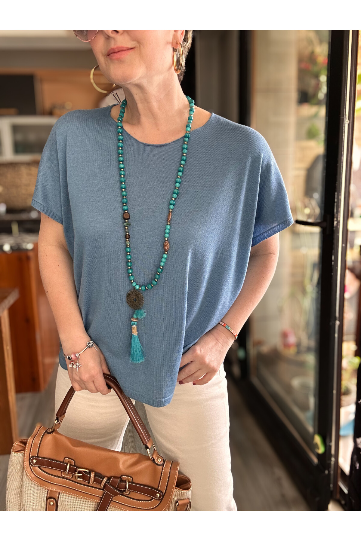 Salli Tasarım Viskon Bluz Mavi