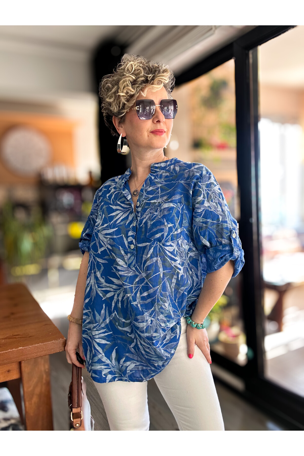 Sassa Küçük Yaprak Desen İtalyan Gömlek Sax