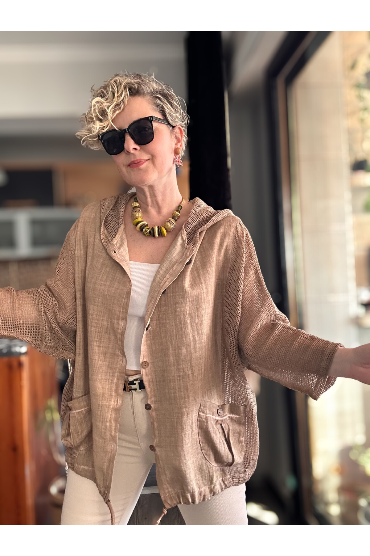 Silla File Detay Kapşonlu Ceket Vizon