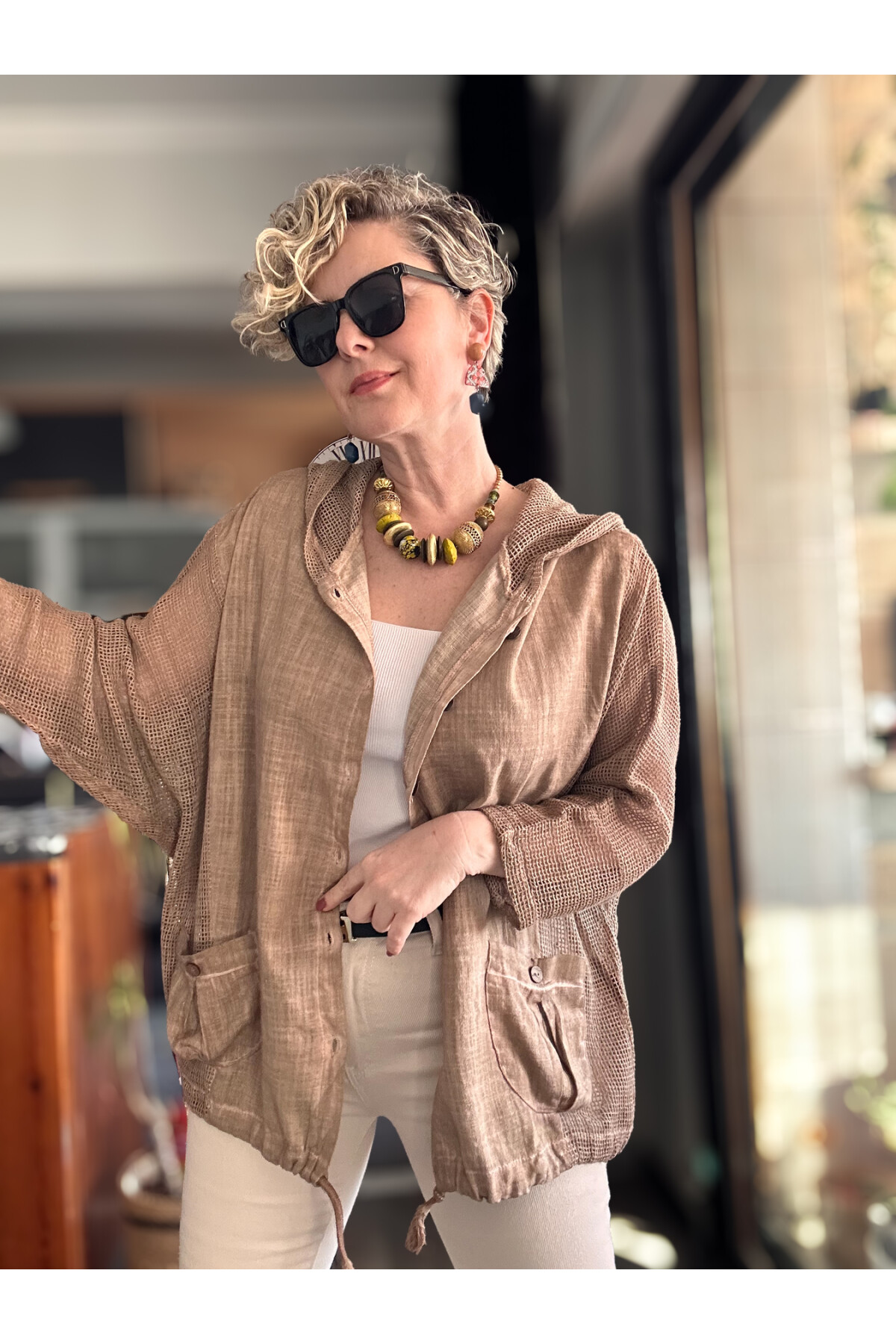 Silla File Detay Kapşonlu Ceket Vizon