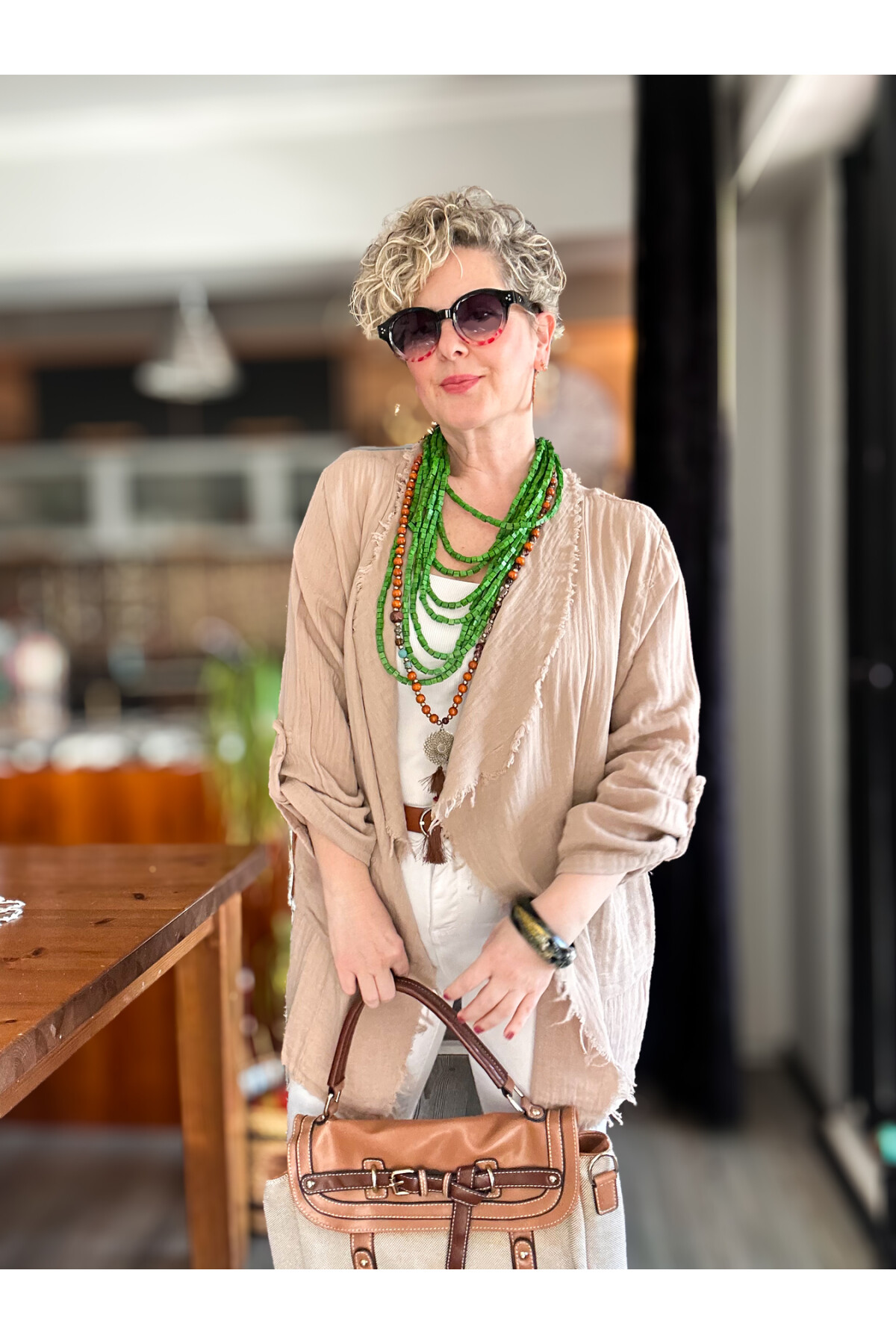 Sissi Tasarım Saçak Detaylı Müslin Ceket Taş