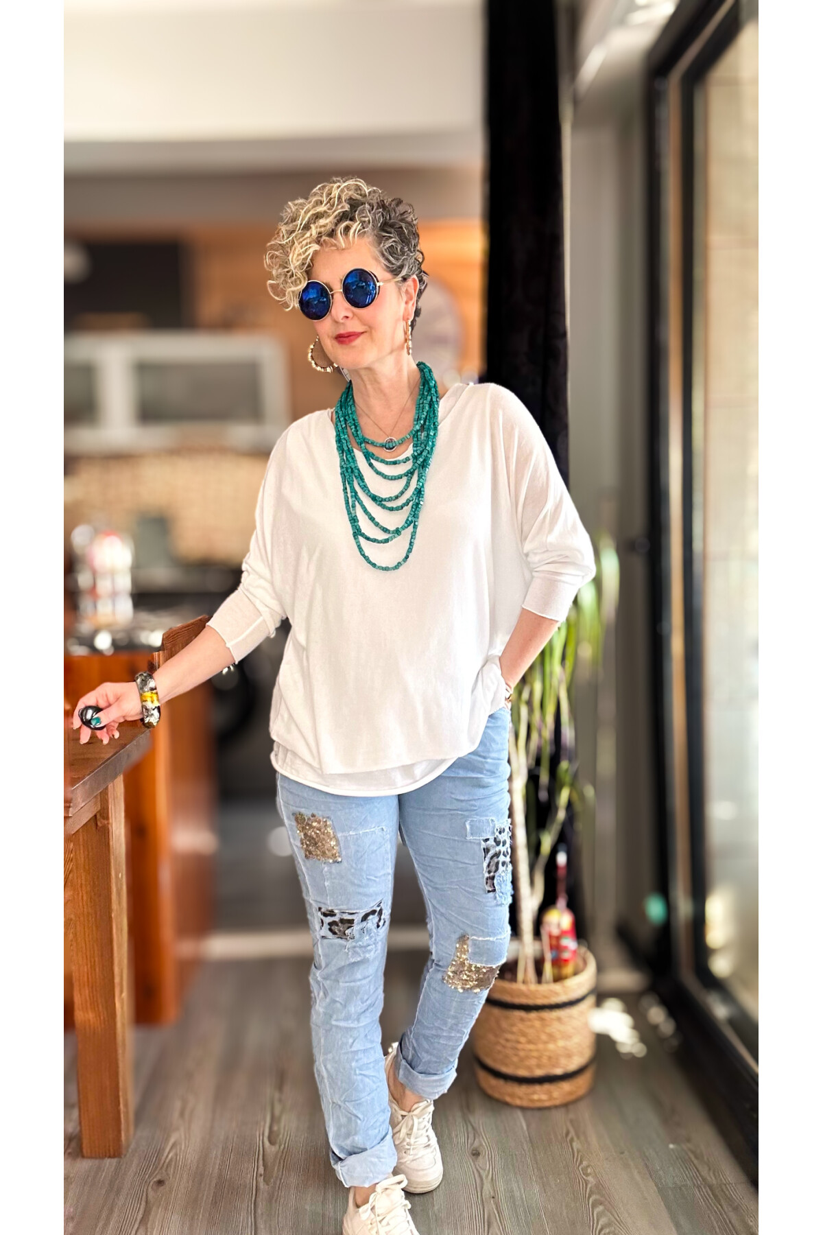 Sista Kolye Detay İtalyan Triko Bluz Bianco