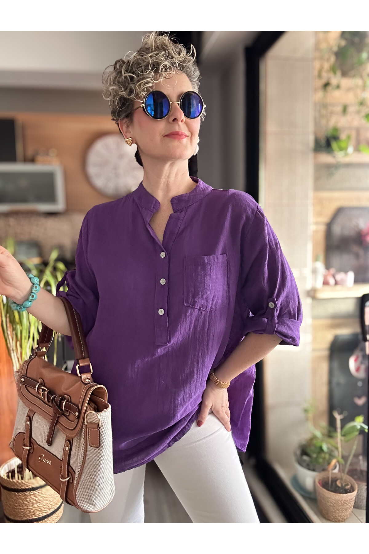 Testa İtalyan Tek Cep Gömlek Mor