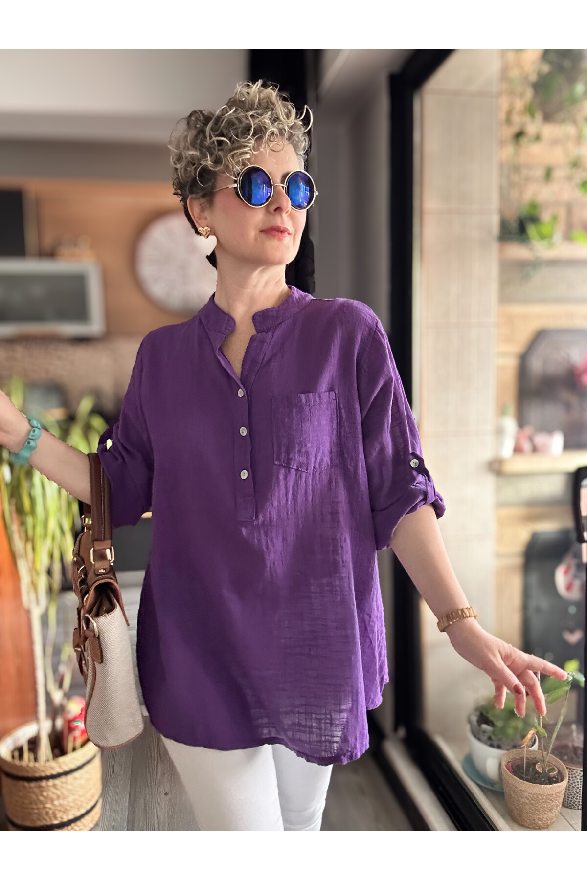 Testa İtalyan Tek Cep Gömlek Mor