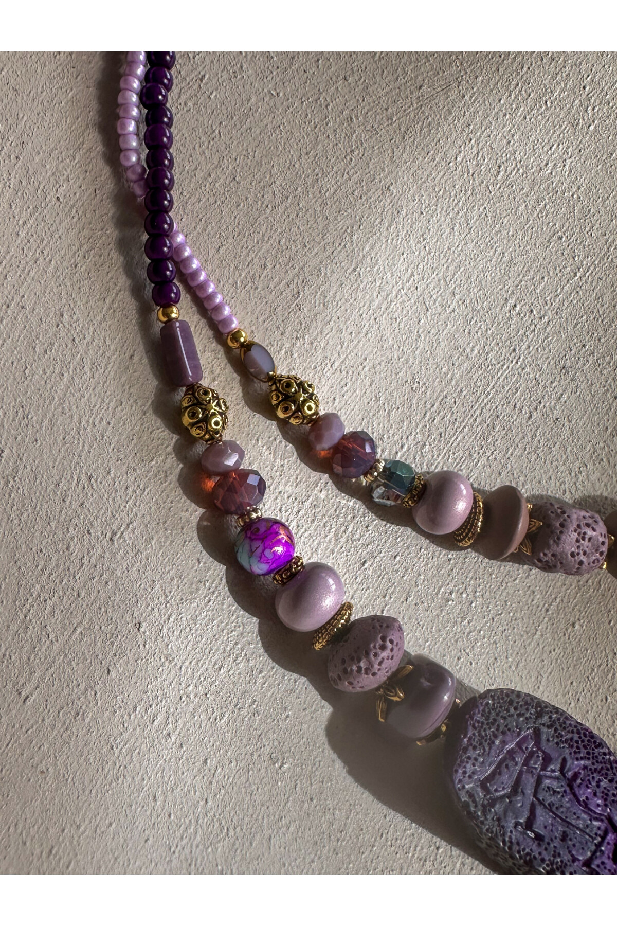 Thali Etnik Pirinç Cam Doğal Taş Kolye