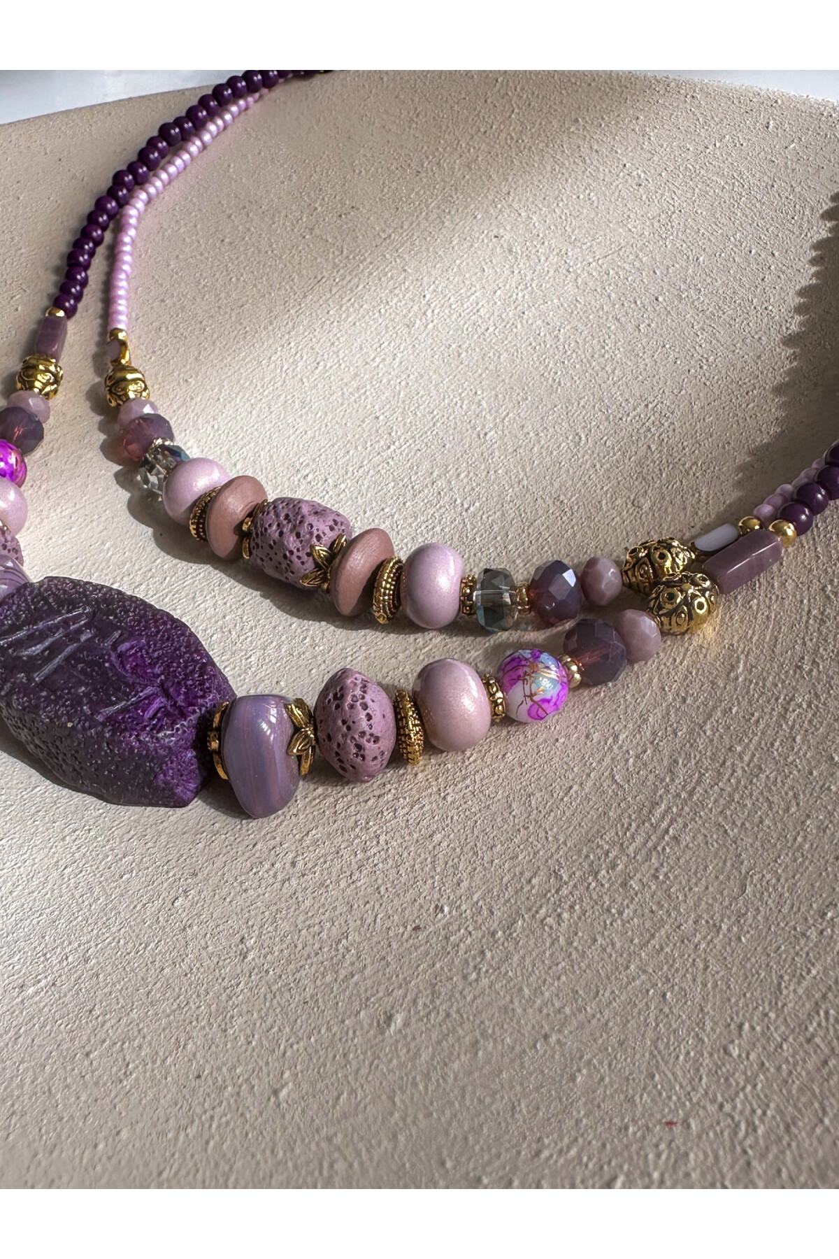 Thali Etnik Pirinç Cam Doğal Taş Kolye