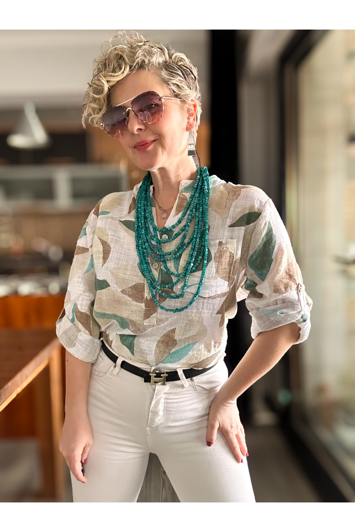 Trenta Bahar Desen İtalyan Gömlek Beyaz