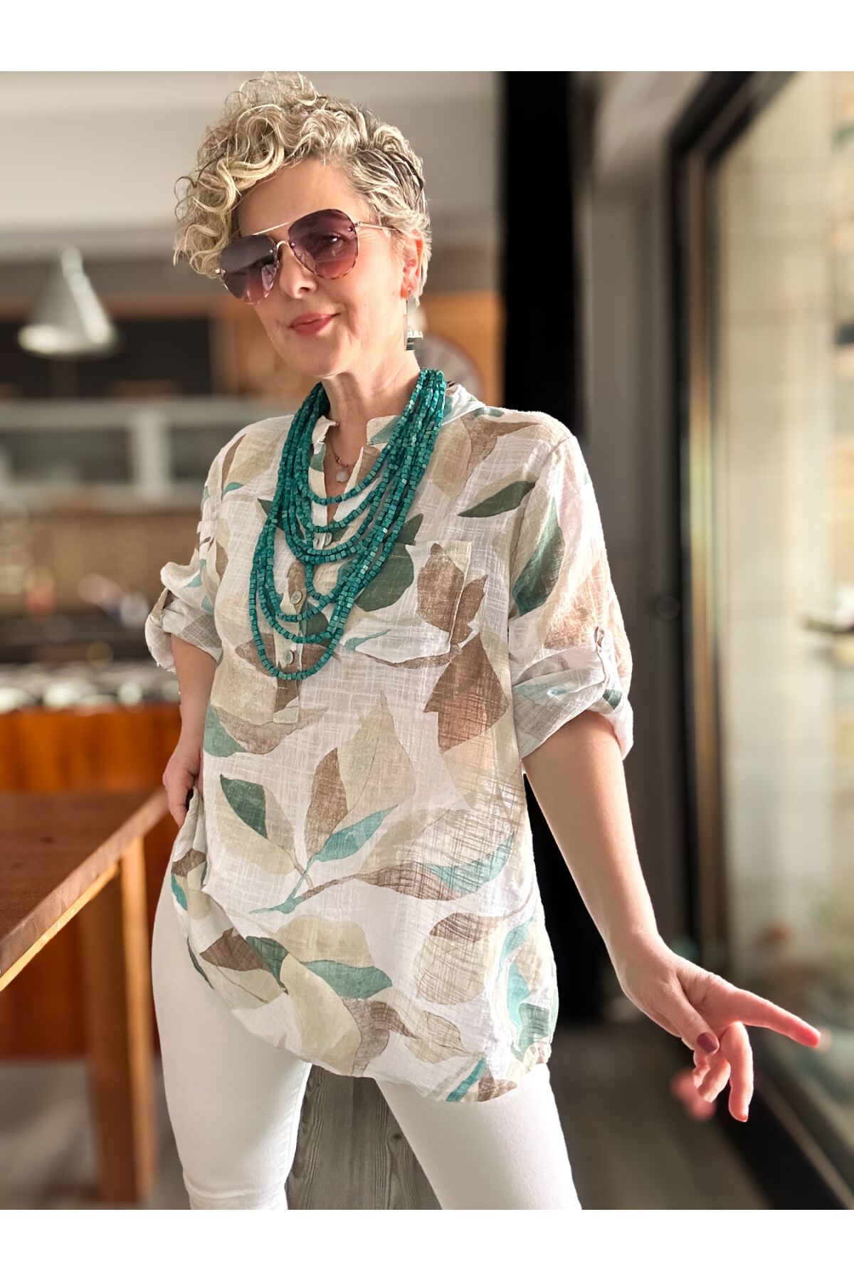 Trenta Bahar Desen İtalyan Gömlek Beyaz